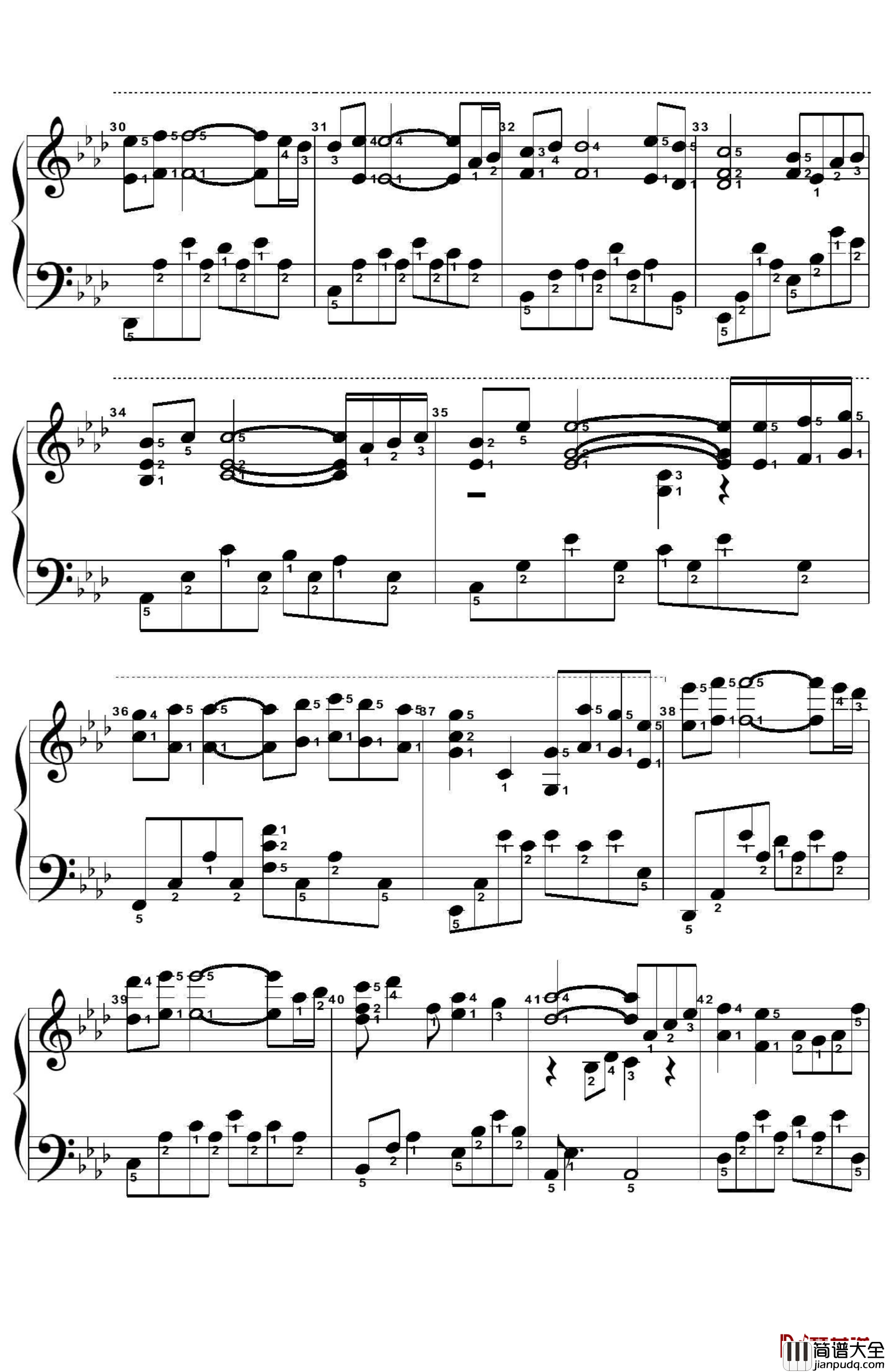 雨的印记钢琴谱_带指法
