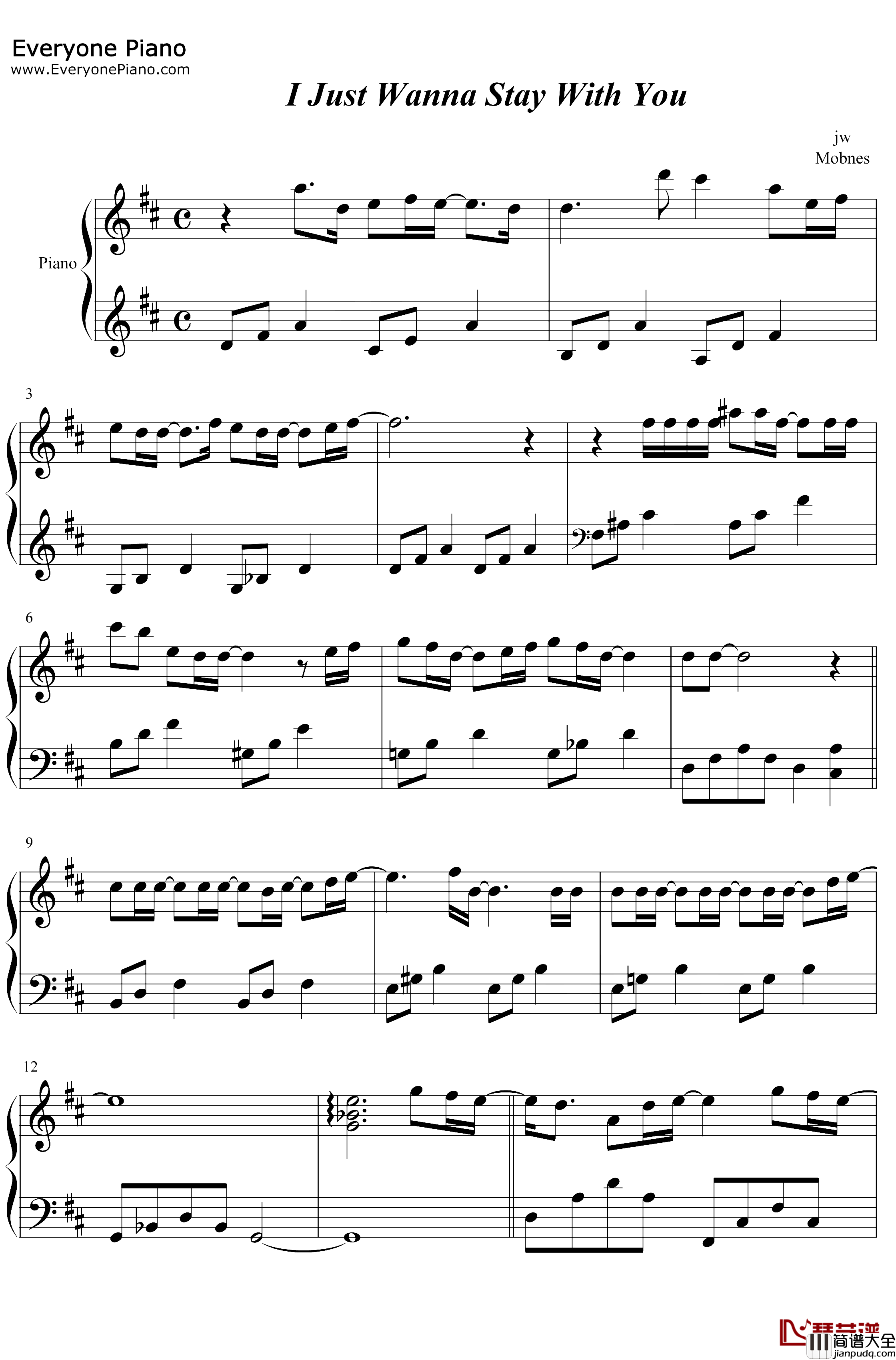 I_Just_Wanna_Stay_With_You钢琴谱_JW王灏儿