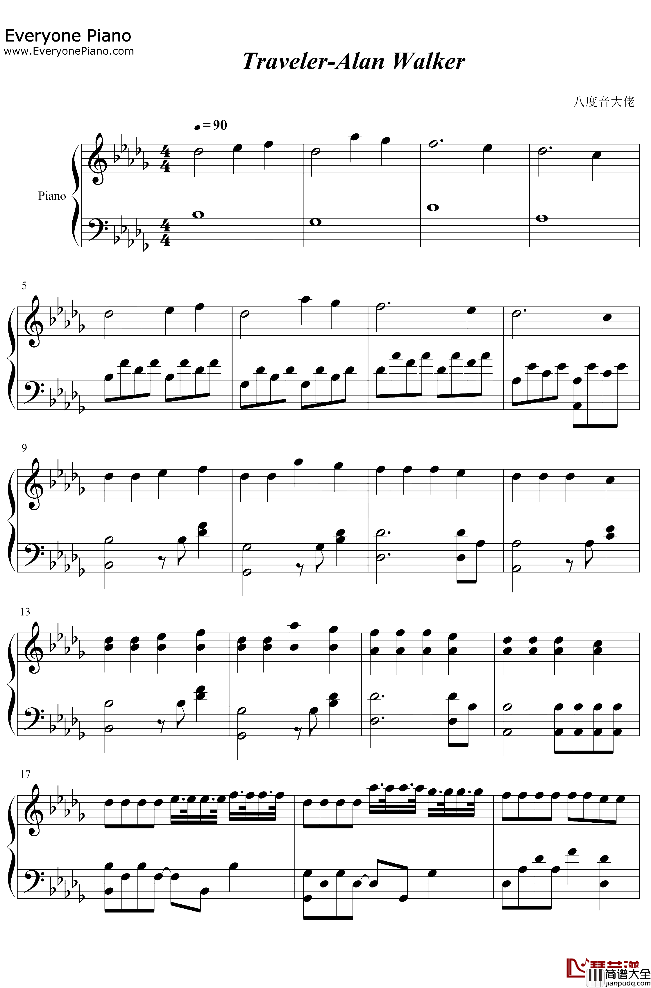 Traveler钢琴谱_AlanWalker_缩减版_AlanWalker