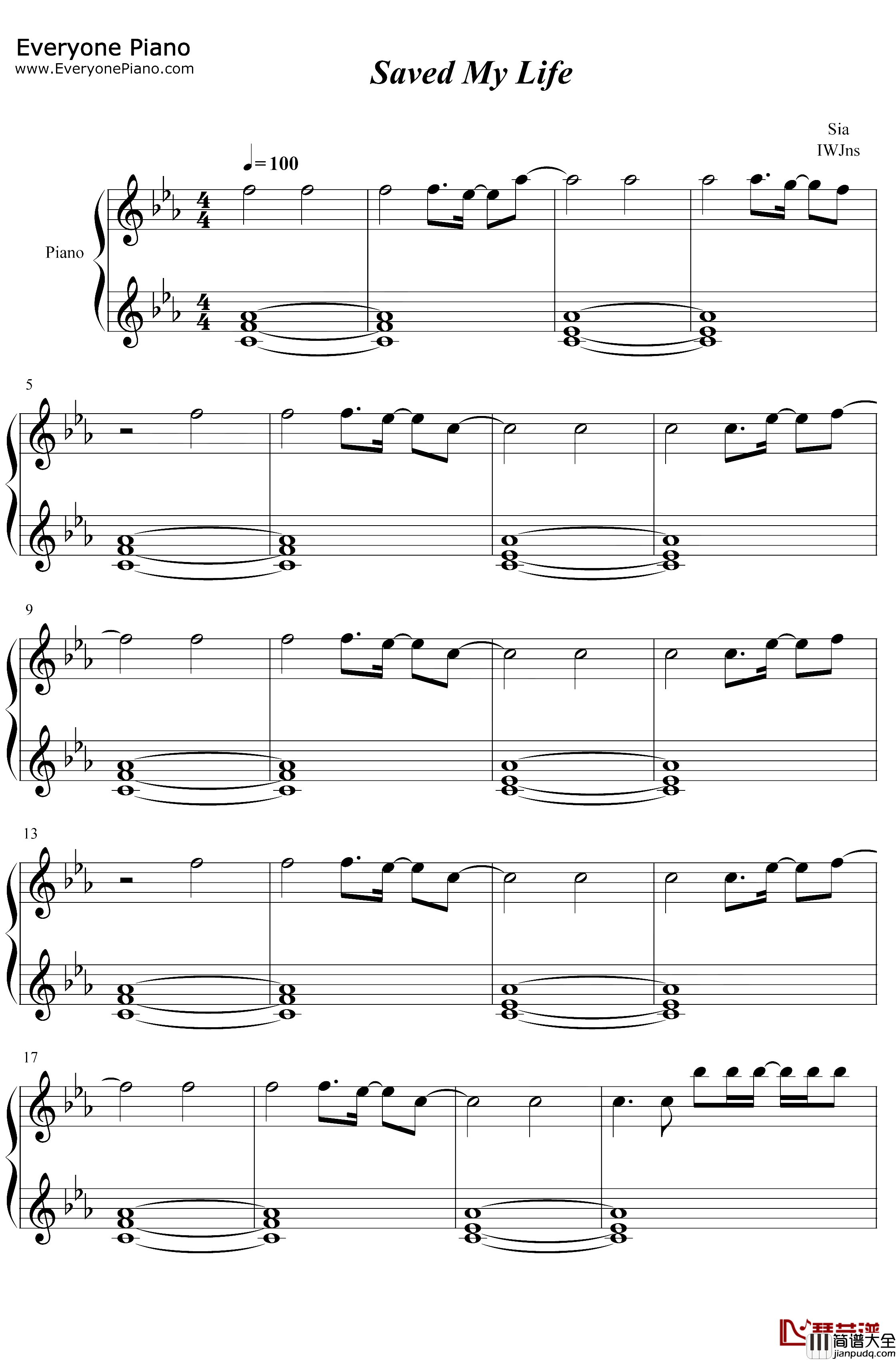Saved_My_Life钢琴谱_Sia