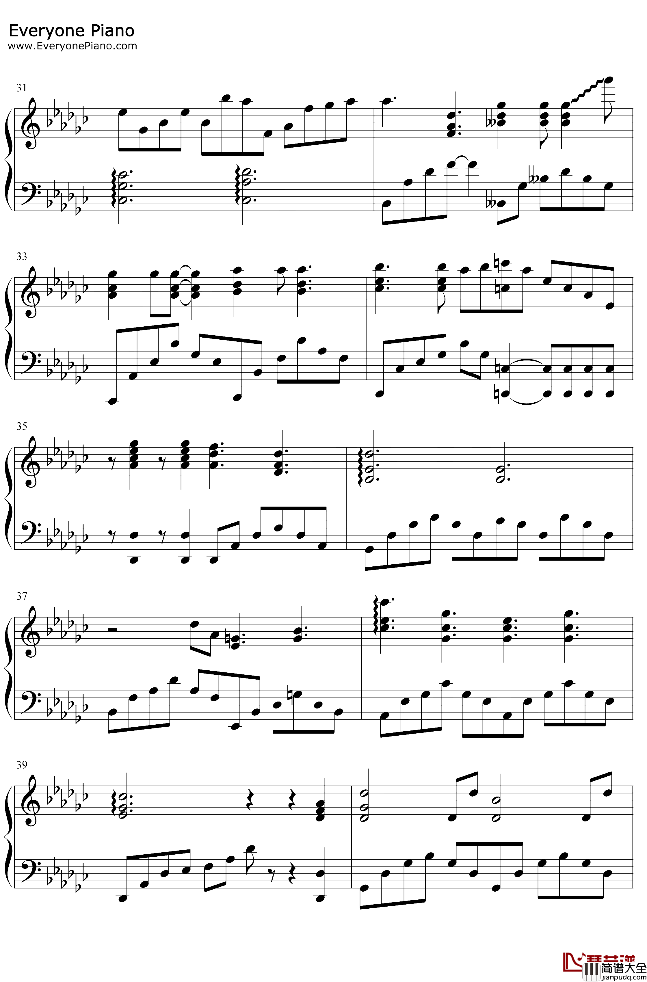 喜欢你钢琴谱_徐佳莹_伴奏谱