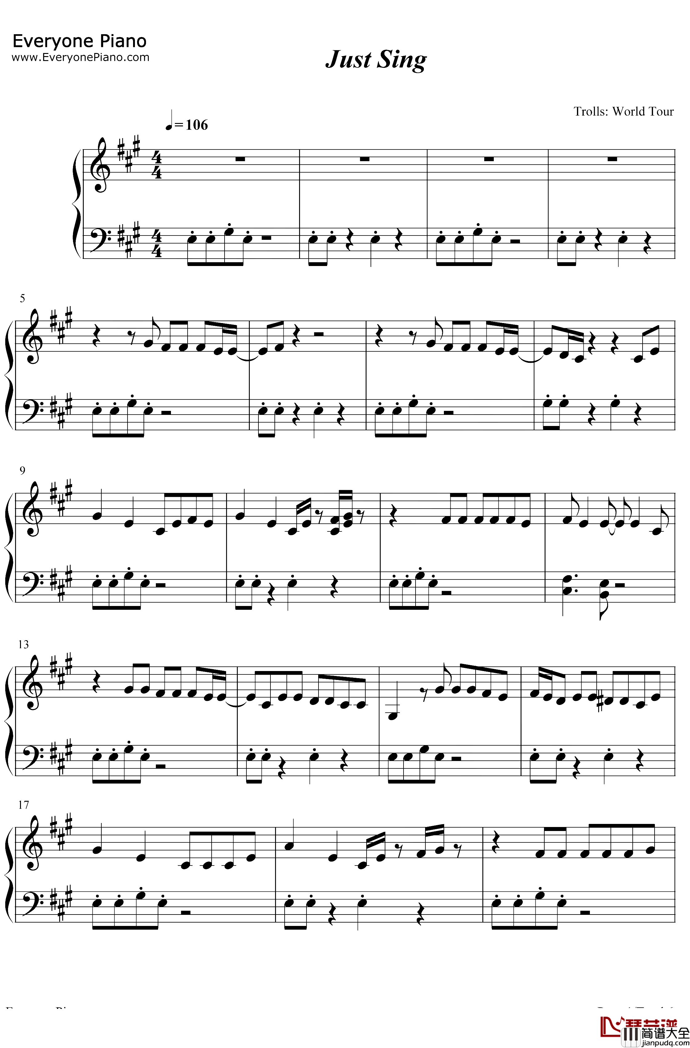 Just_Sing钢琴谱_JustinTimberlakeLudwigGöranssonMaxMartinSarahAarons_魔发精灵2OST