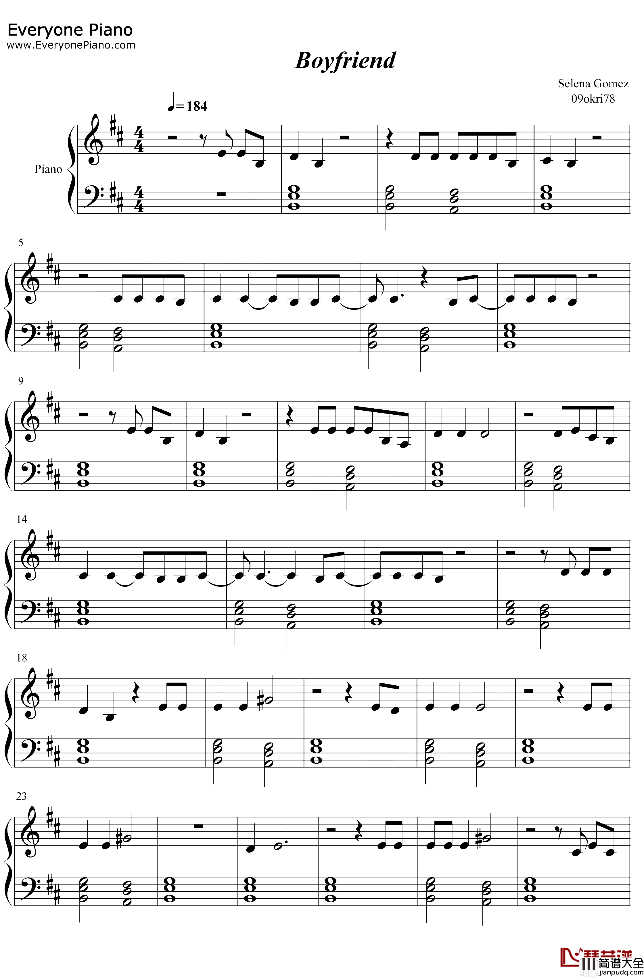 Boyfriend钢琴谱_Selena_Gomez