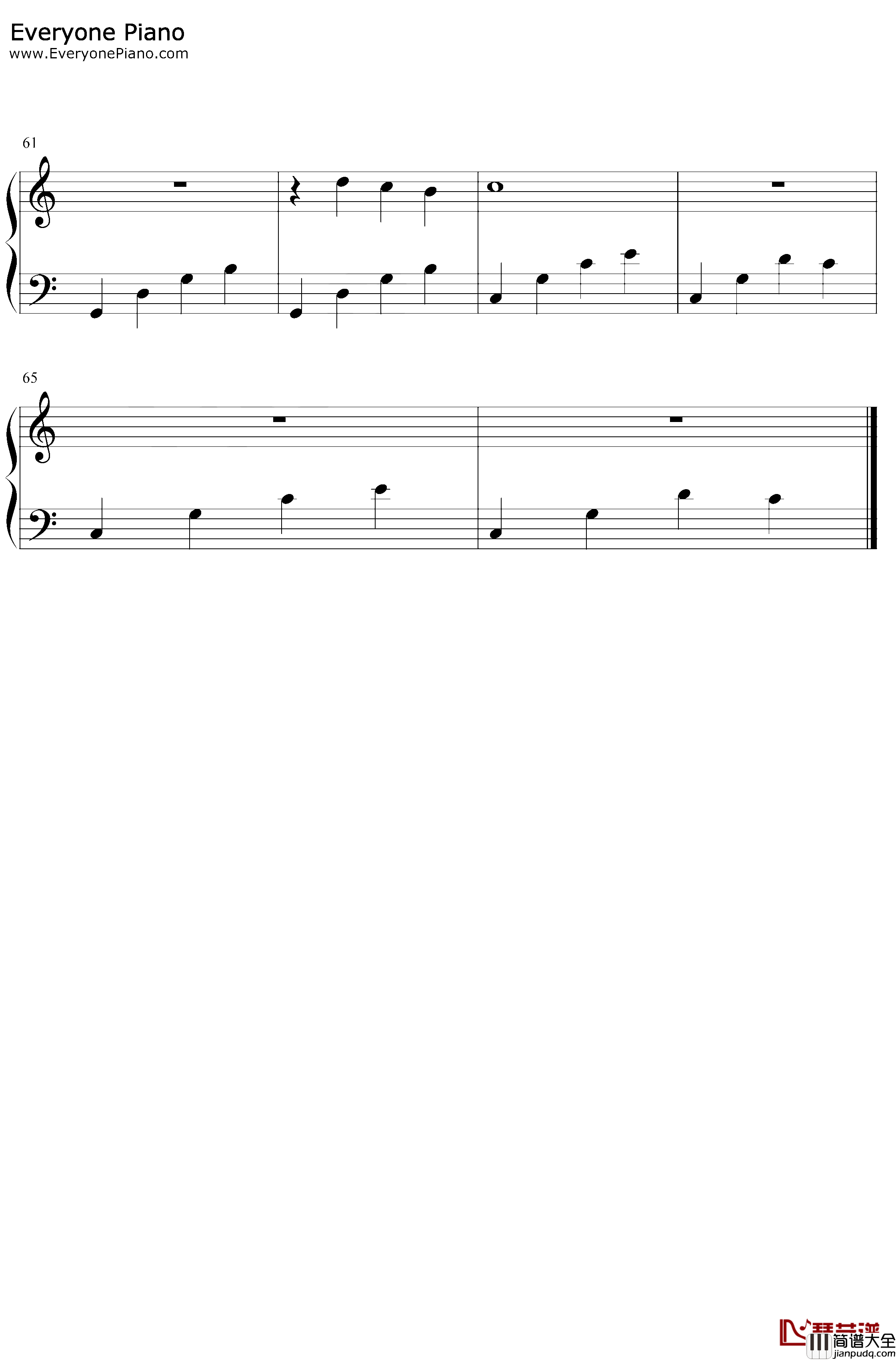 冬表树钢琴谱_班得瑞_爱的旋律_班得瑞