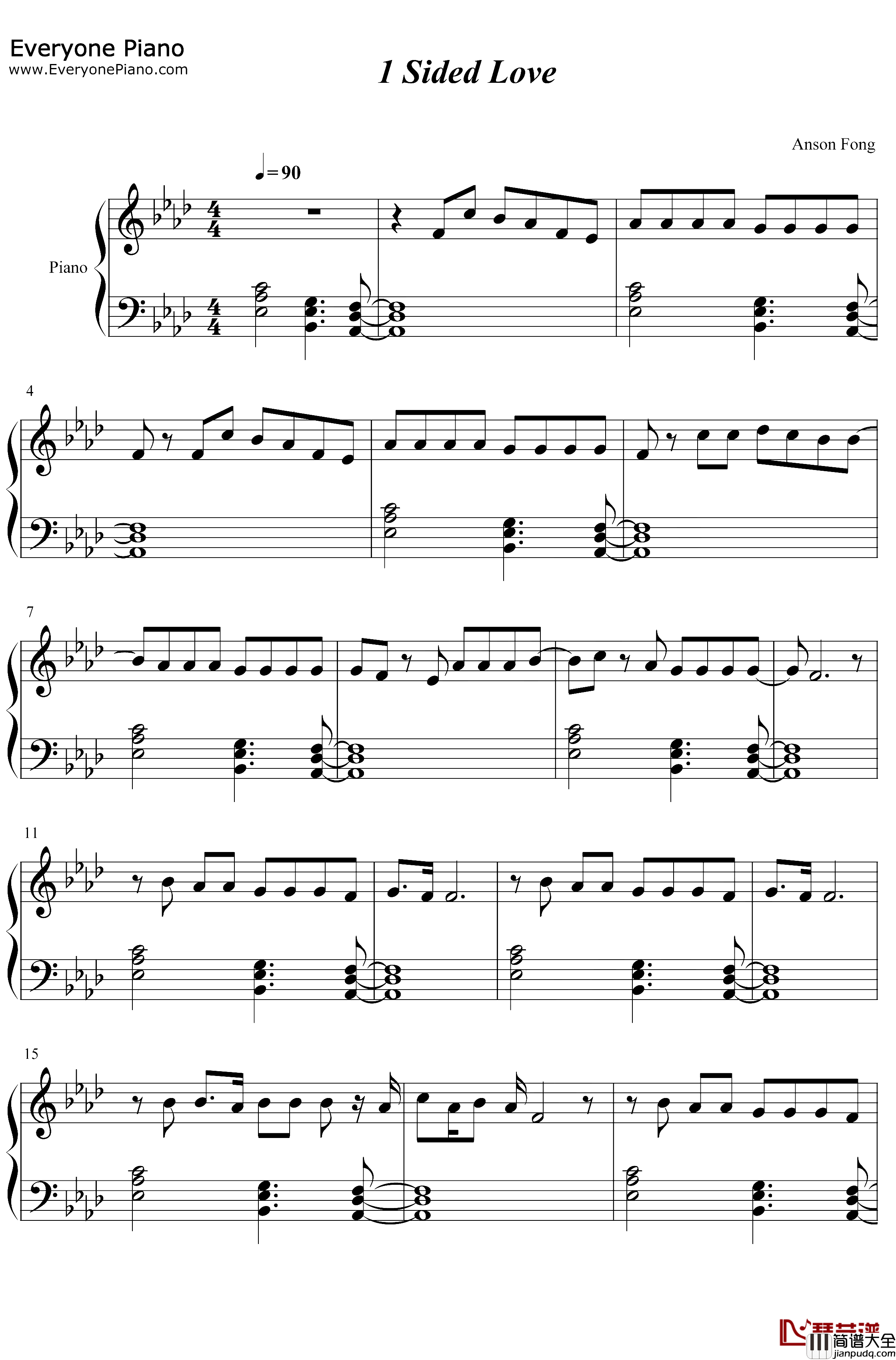 1_Sided_Love钢琴谱_Blackbear