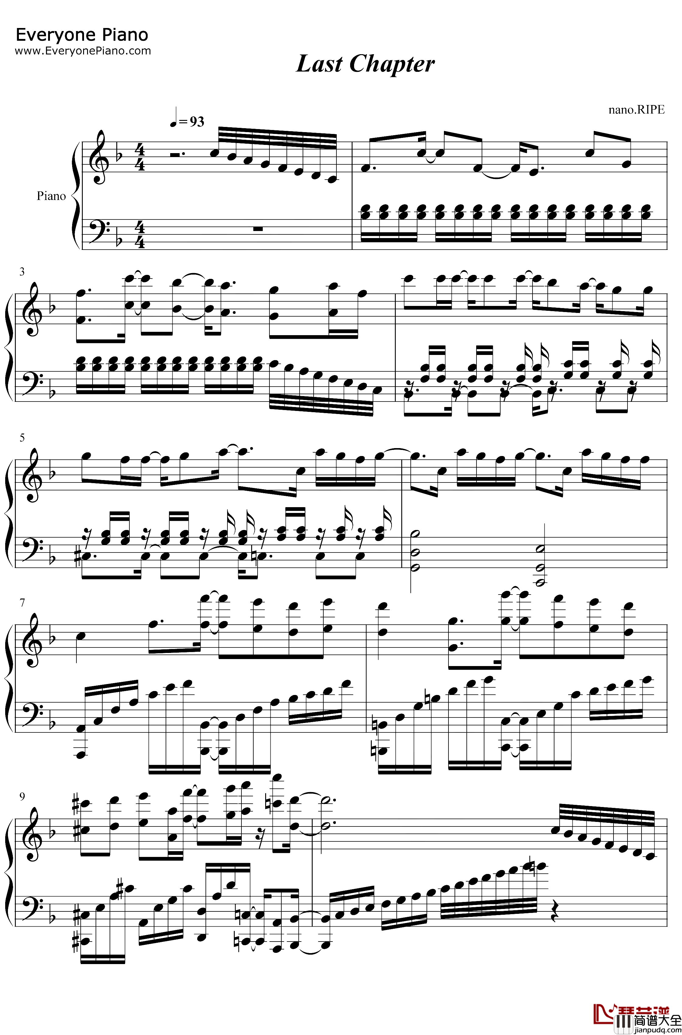 Last_Chapter钢琴谱_NanoRipe_ラストチャプター_食戟之灵豪之皿OP