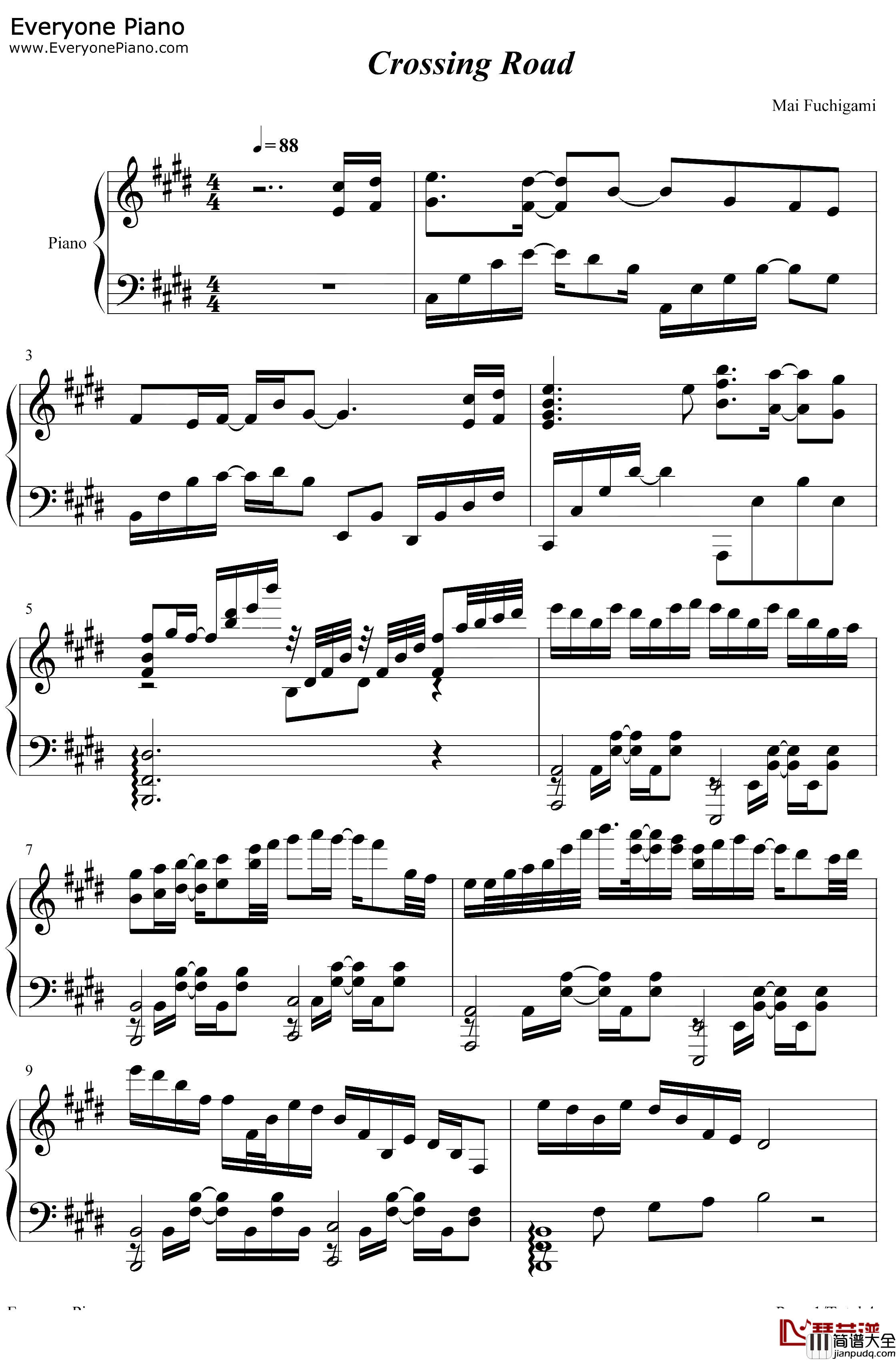 Crossing_Road钢琴谱_渕上舞_食戟之灵豪之皿ED