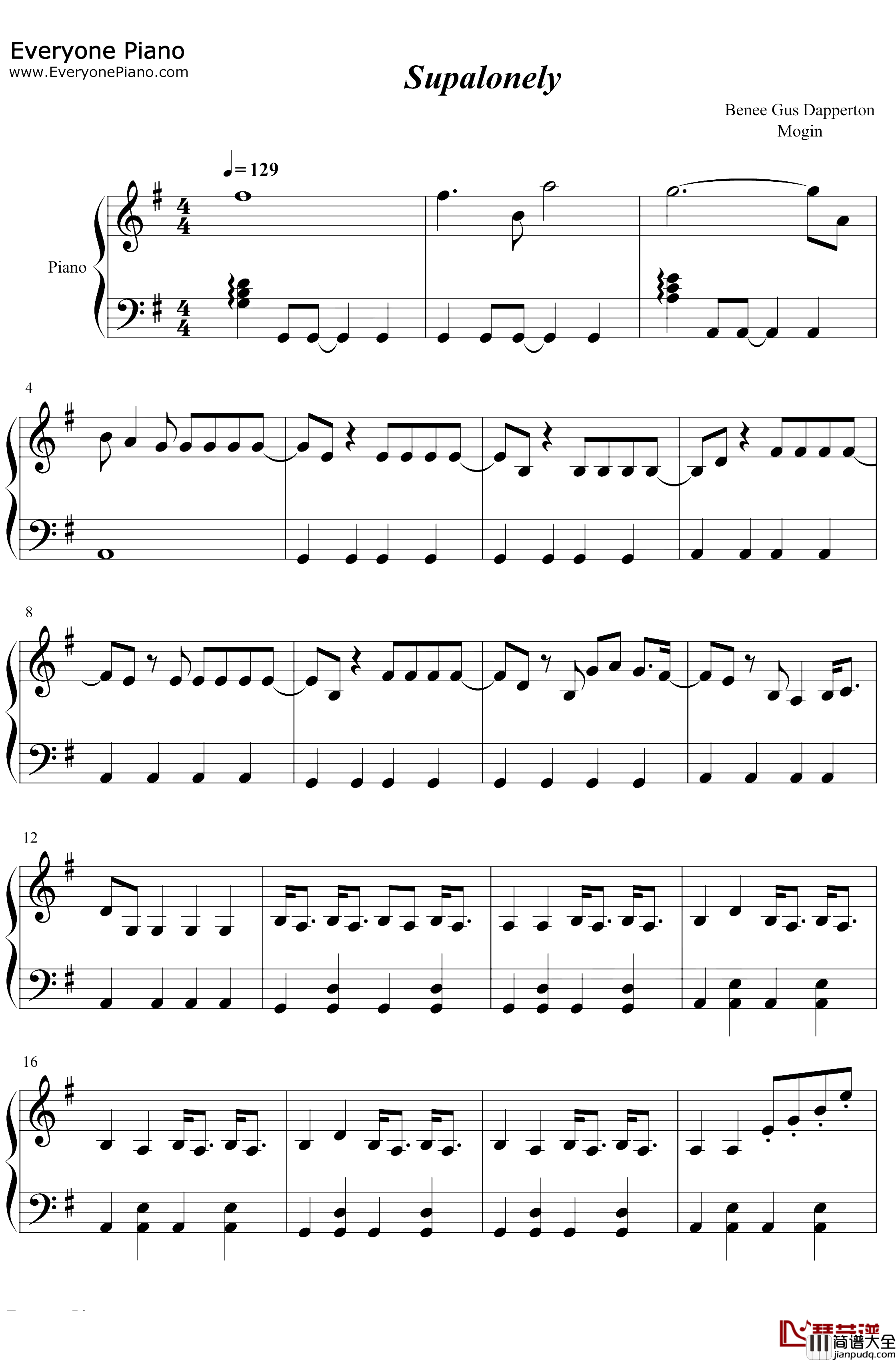 Supalonely钢琴谱_Benee_Gus_Dapperton
