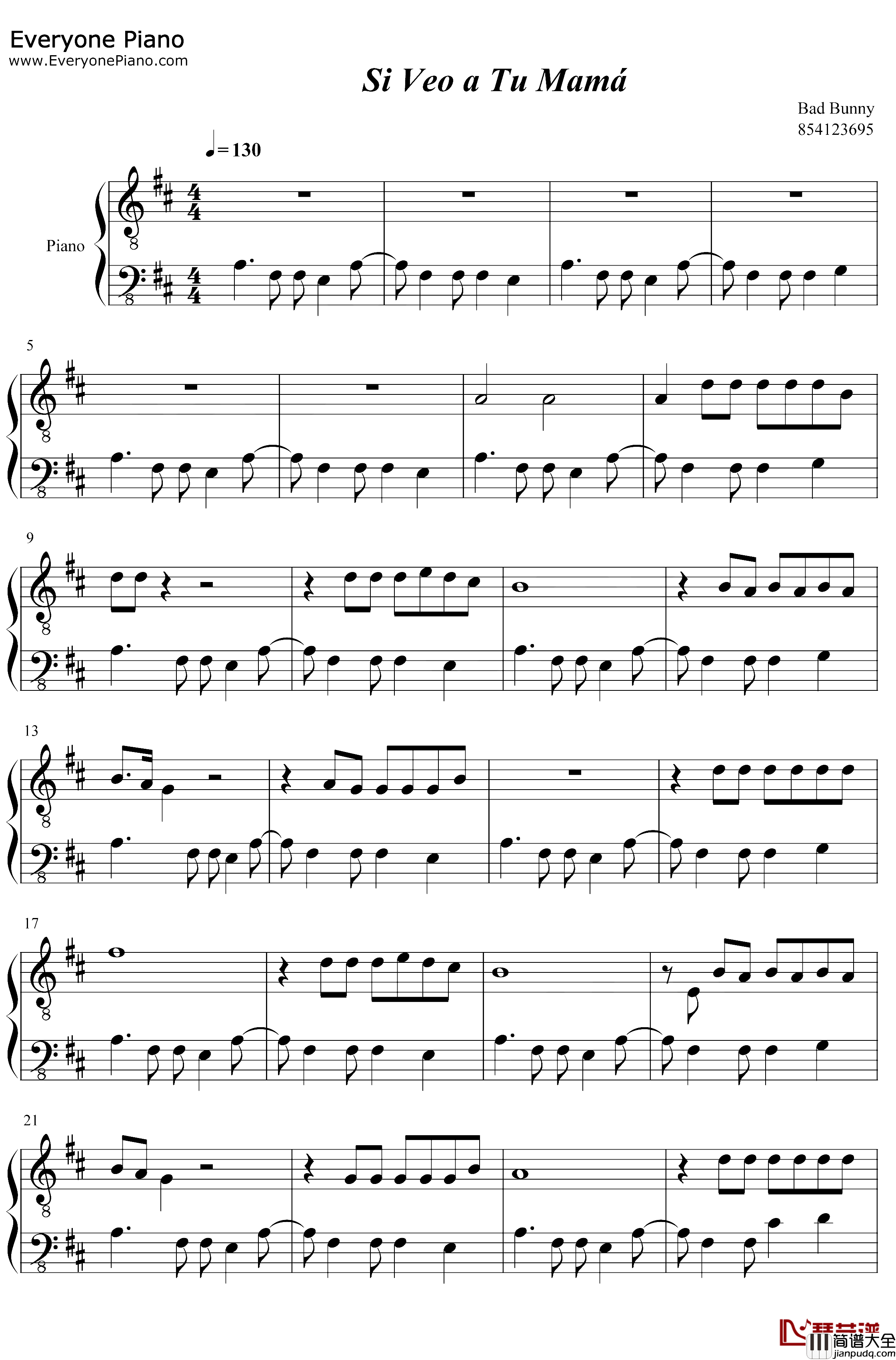 Si_Veo_a_Tu_Mamá钢琴谱_Bad_Bunny