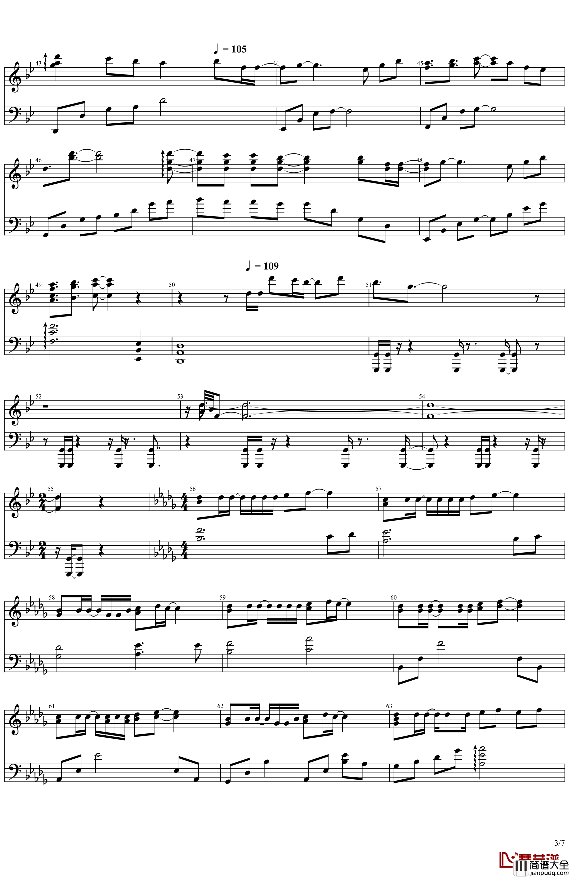 秋之回忆3_OP___リプレイマシン钢琴谱_Memories_Off*志仓千代丸*水树奈奈