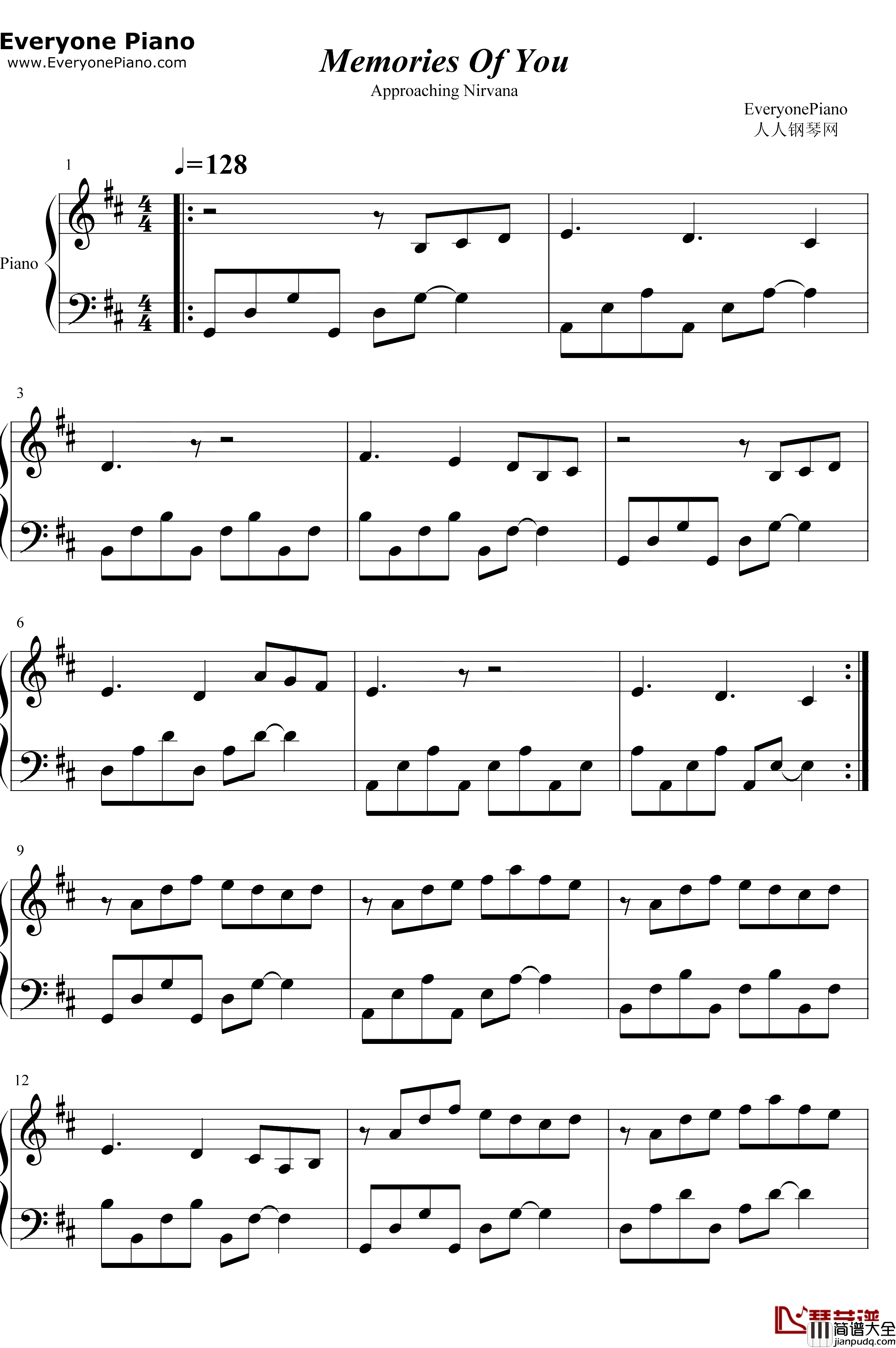 Memories_Of_You钢琴谱_Approaching_Nirvana