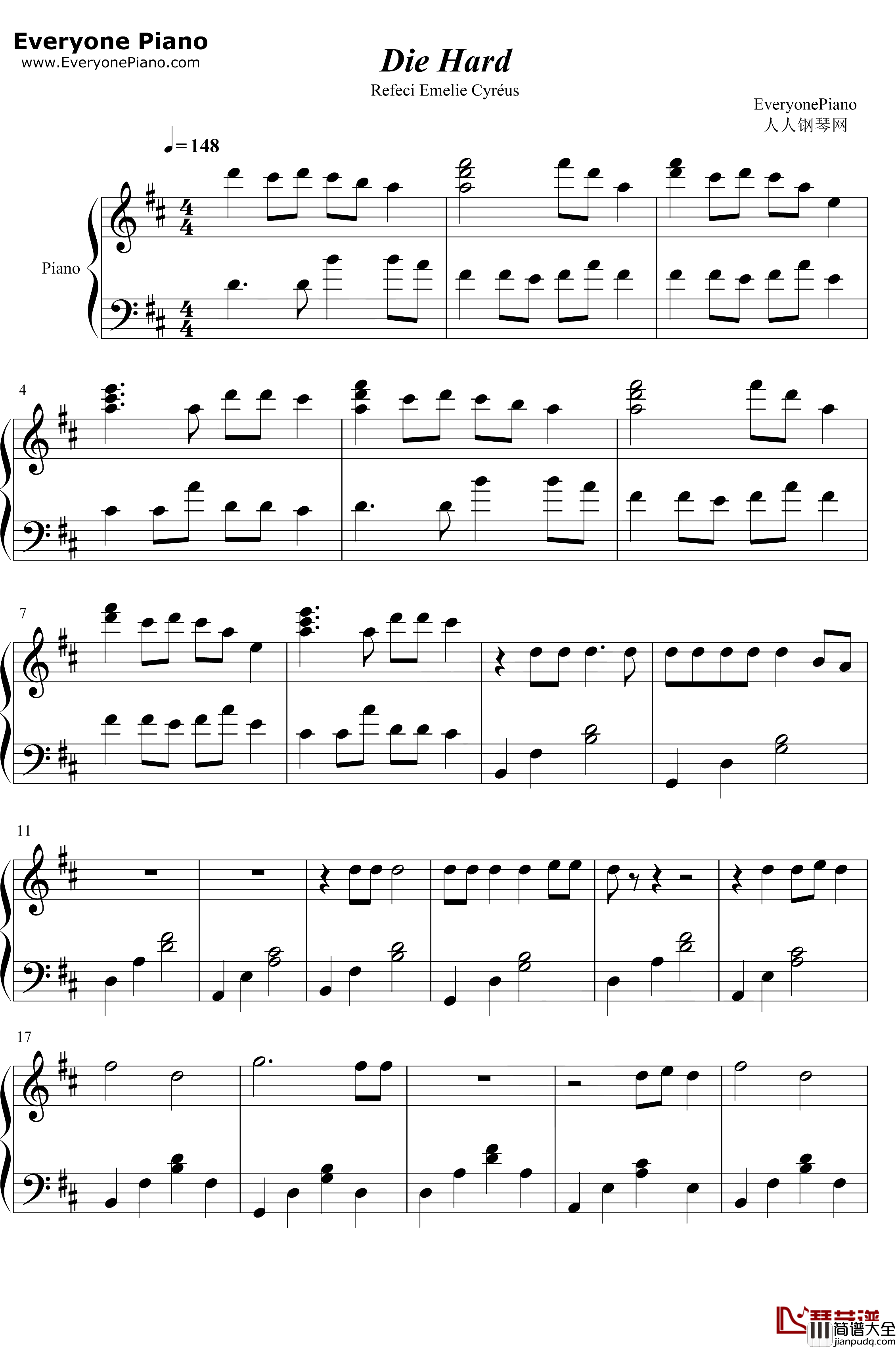 Die_Hard钢琴谱_Refeci_Emelie_Cyréus