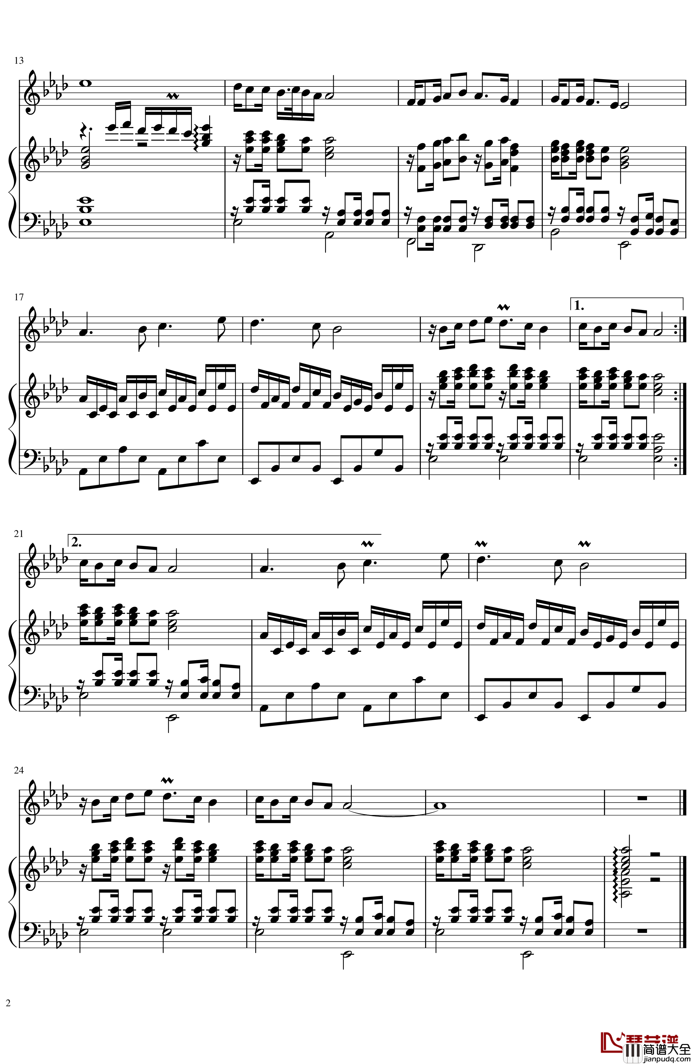 曲蔓地钢琴谱_中国名曲