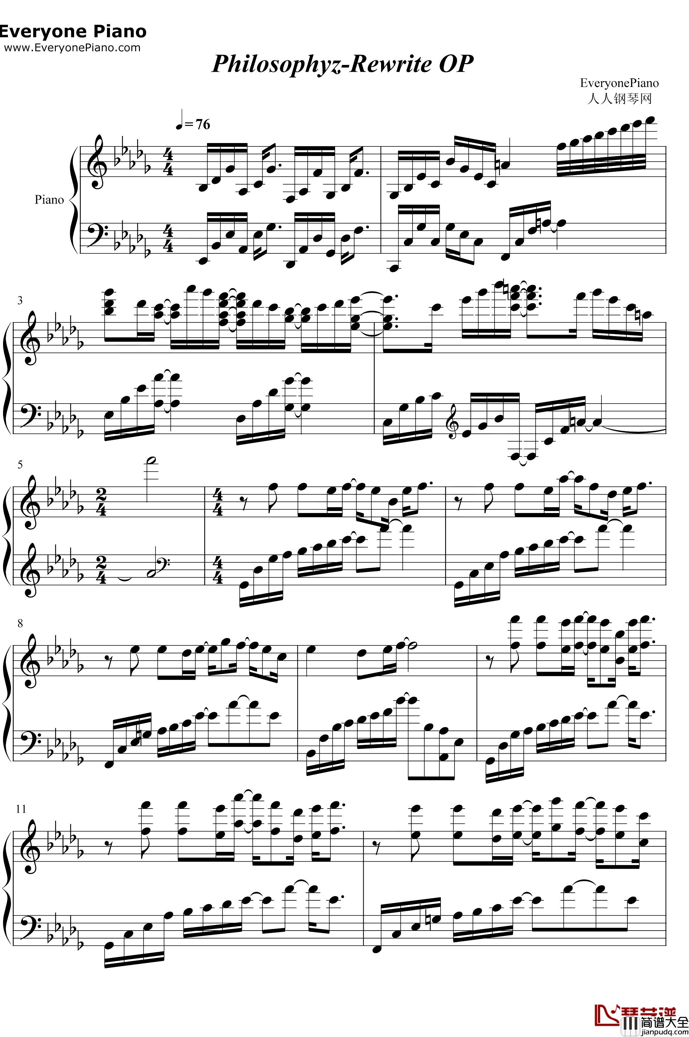Philosophyz钢琴谱_水谷瑠奈_Rewrite_OP