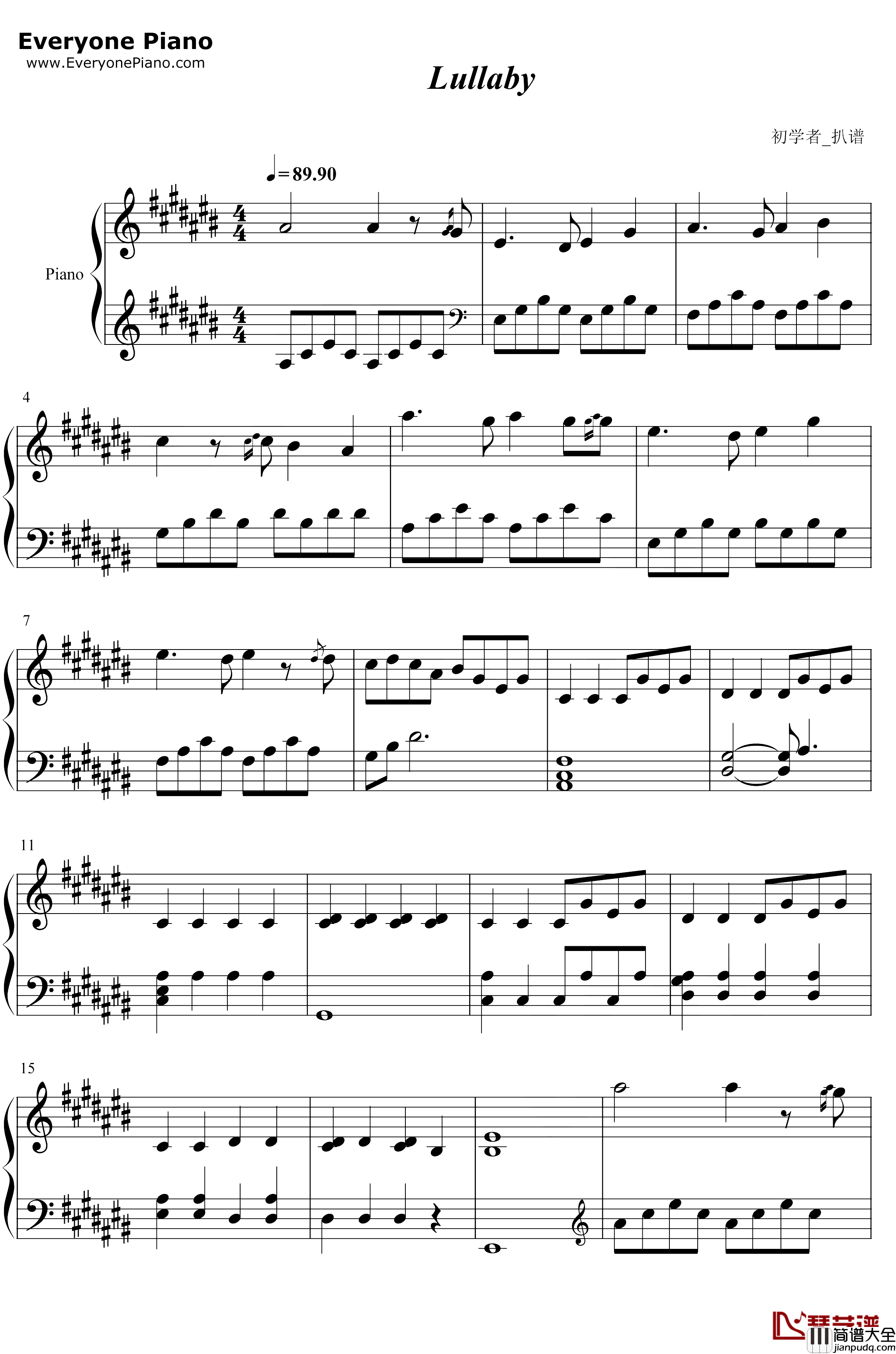 Lullaby钢琴谱_Enzalla