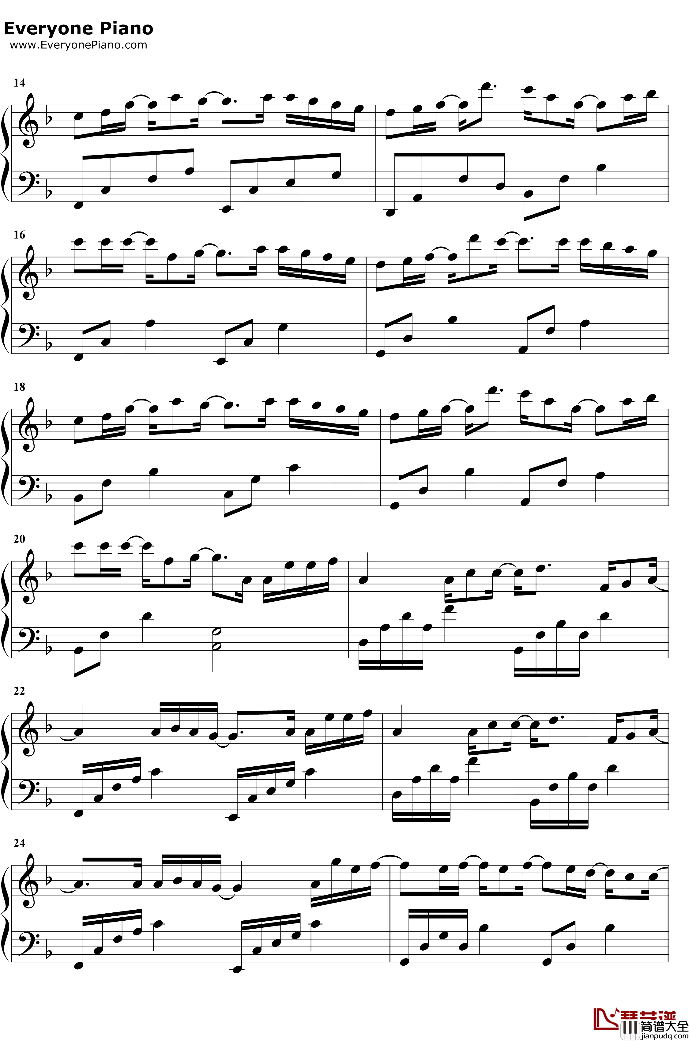 既视感钢琴谱_冯提莫