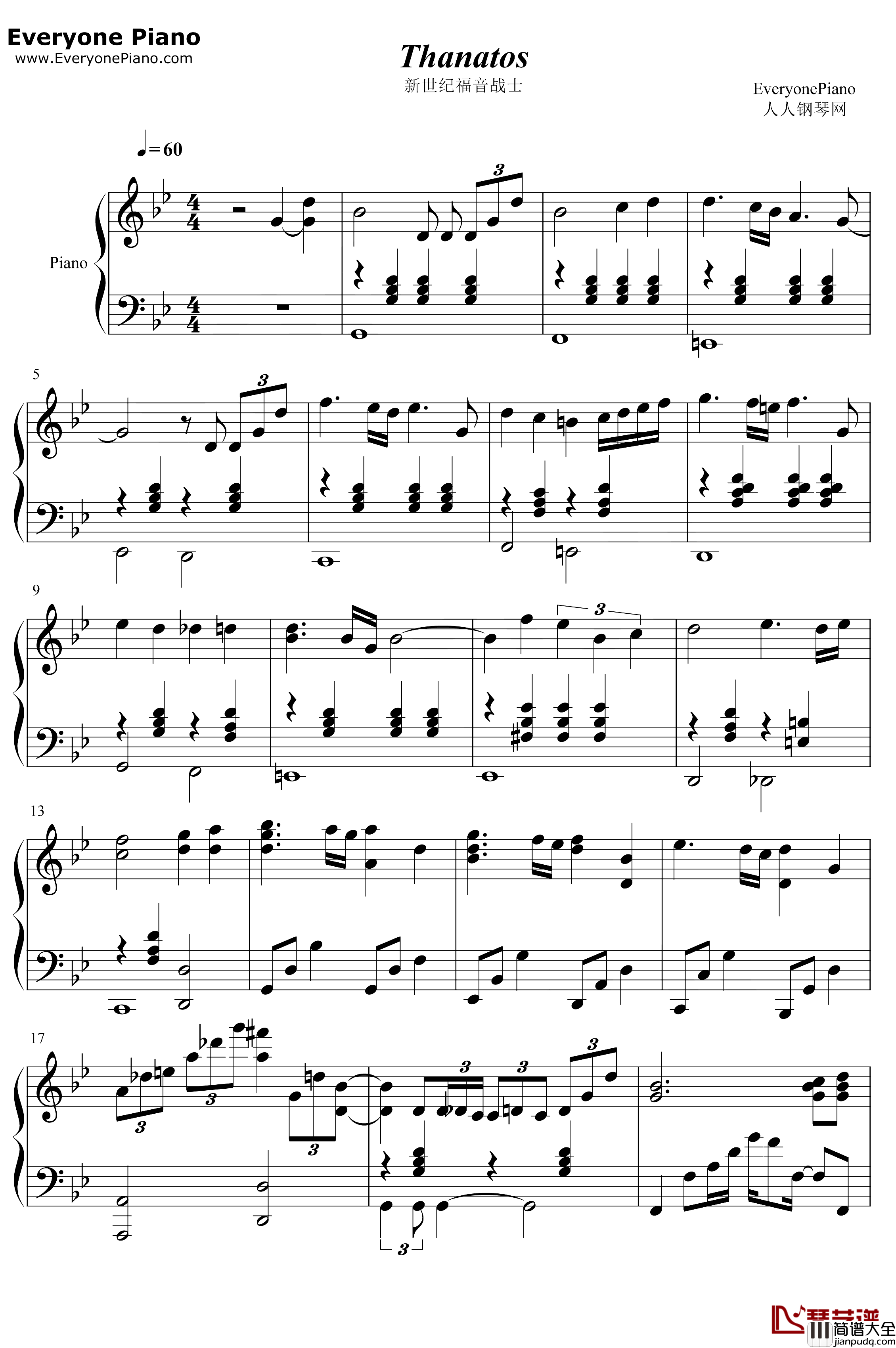 Thanatos钢琴谱_鹭巢诗郎_新世纪福音战士OST