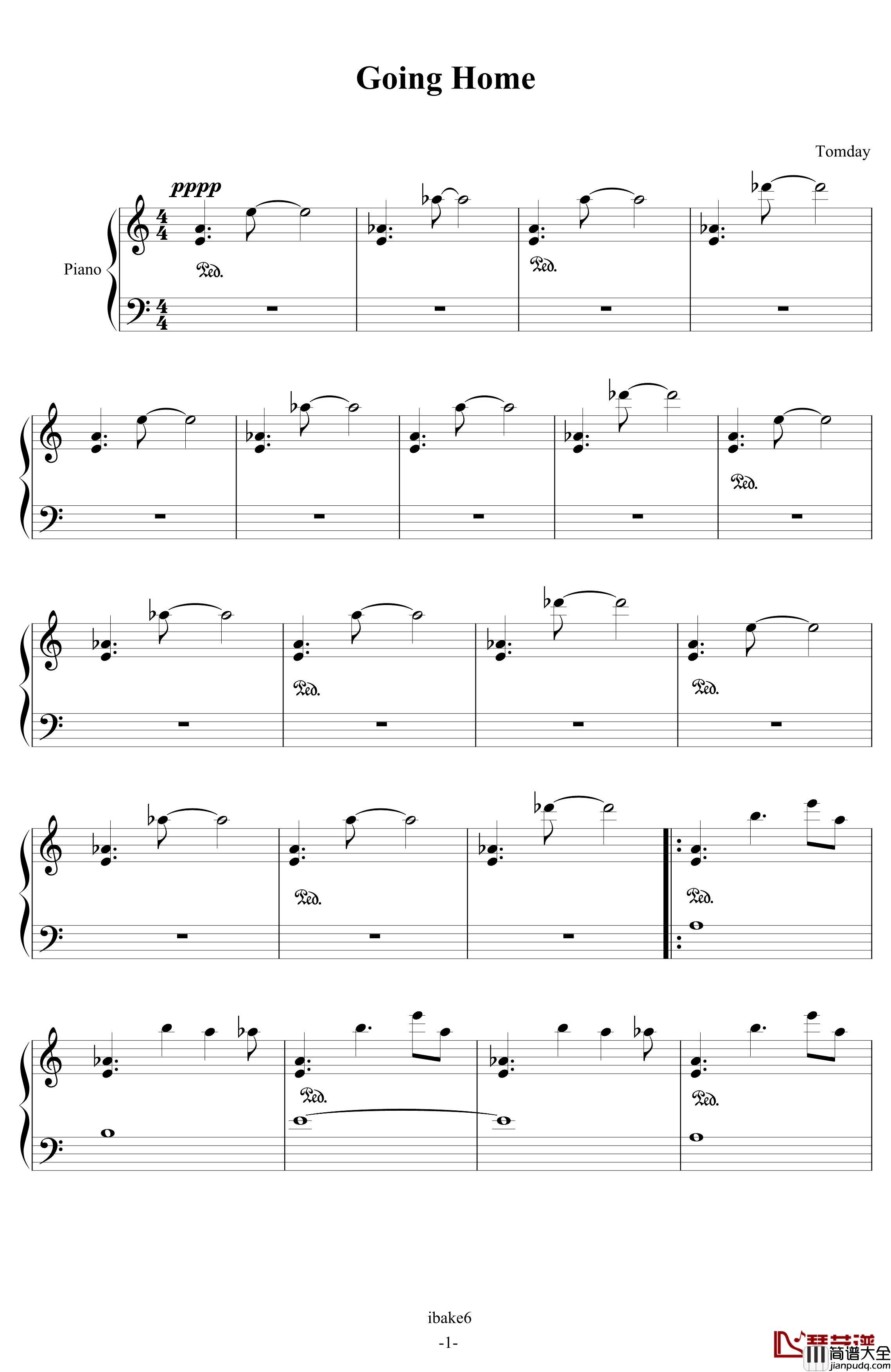 Going_Home钢琴谱_Tom_Day