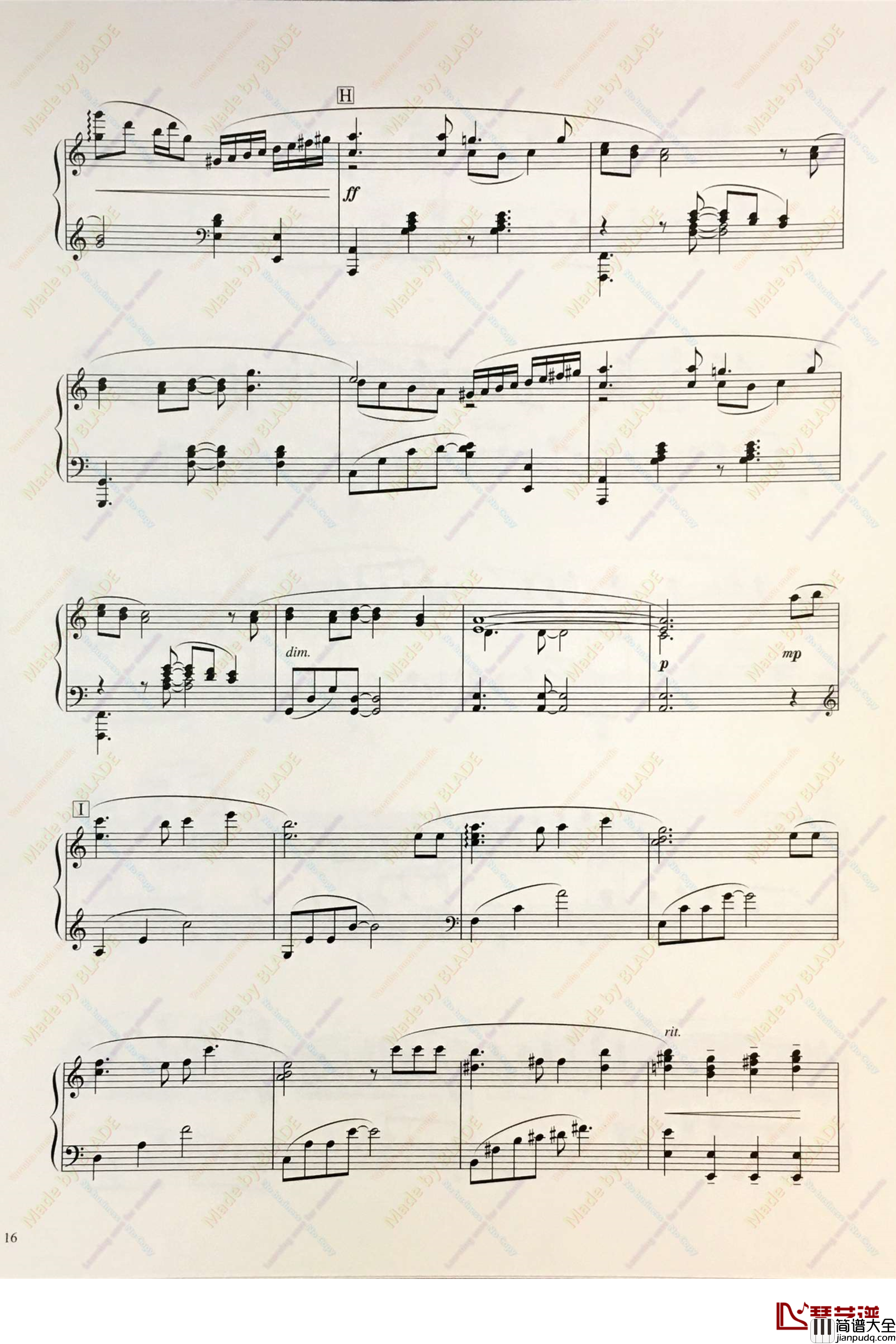 天空之城钢琴谱_轻快活泼_久石让