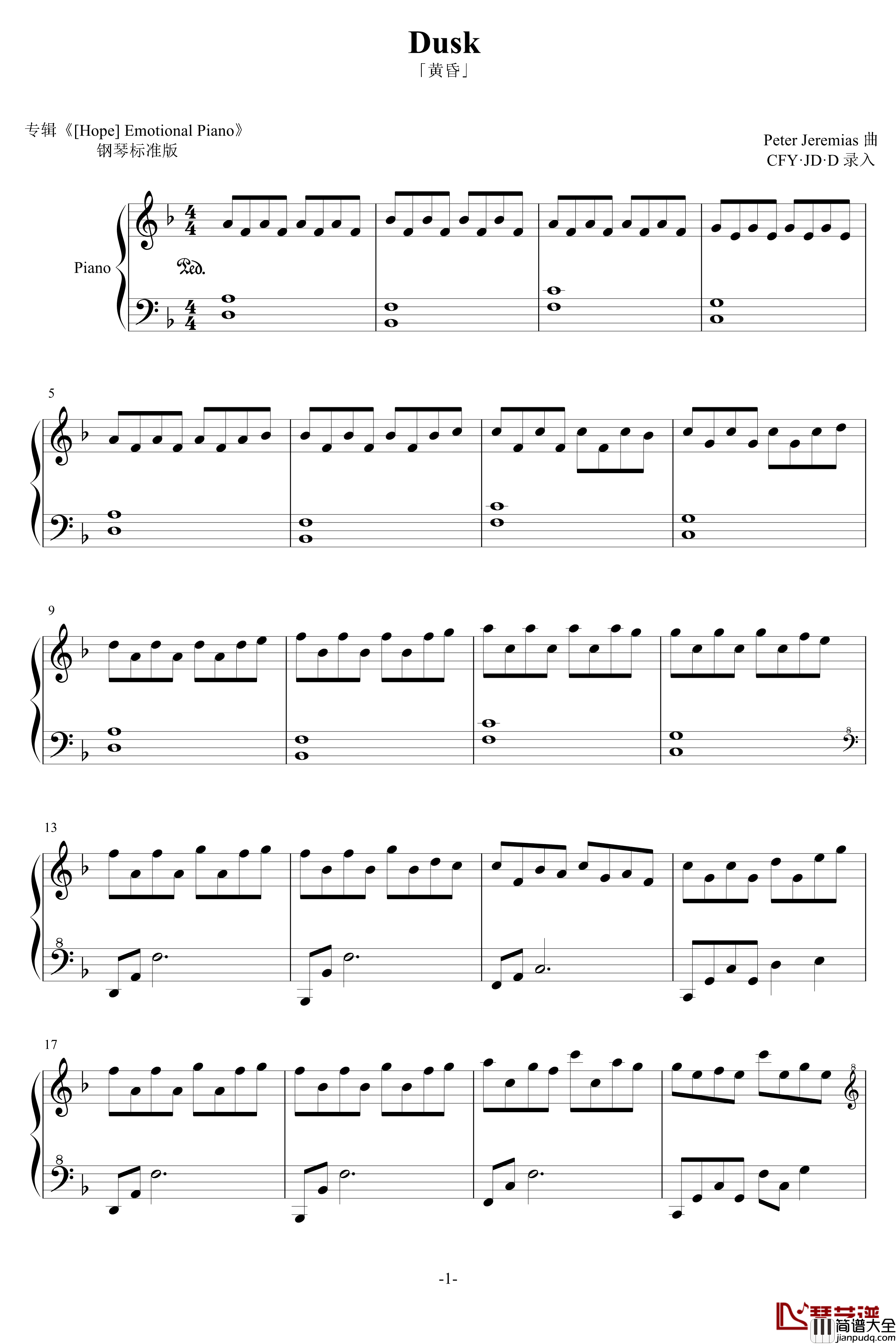 Dusk钢琴谱_完全版_Peter_Jeremias