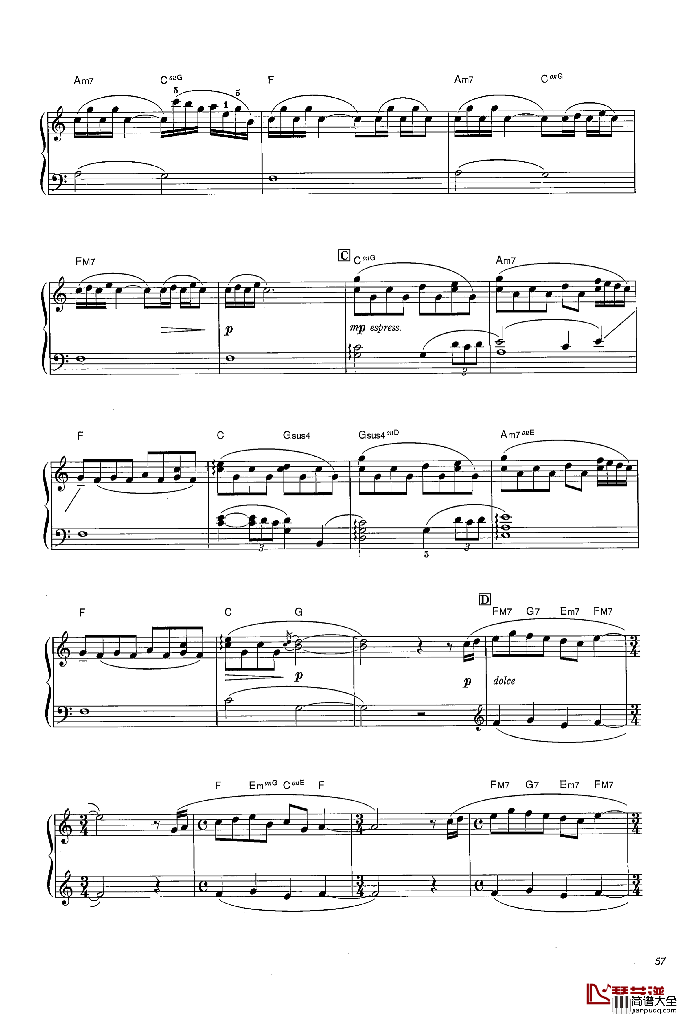 三葉のテーマ钢琴谱_你的名字_RADWIMPS