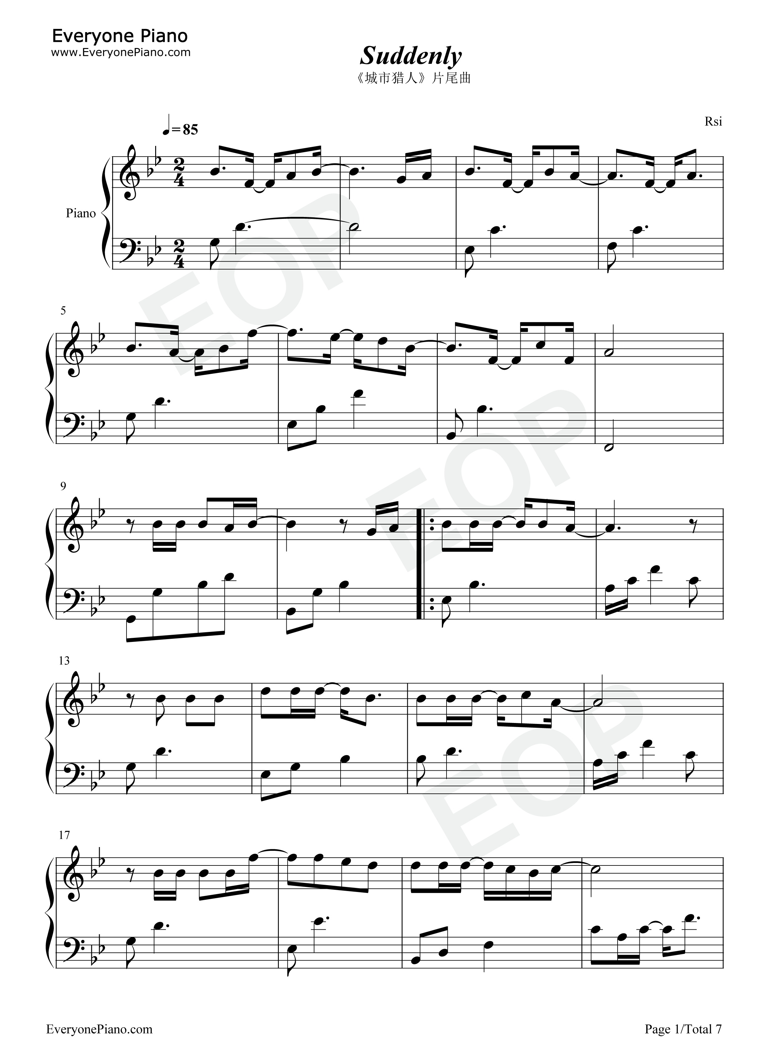 Suddenly钢琴谱_金宝京
