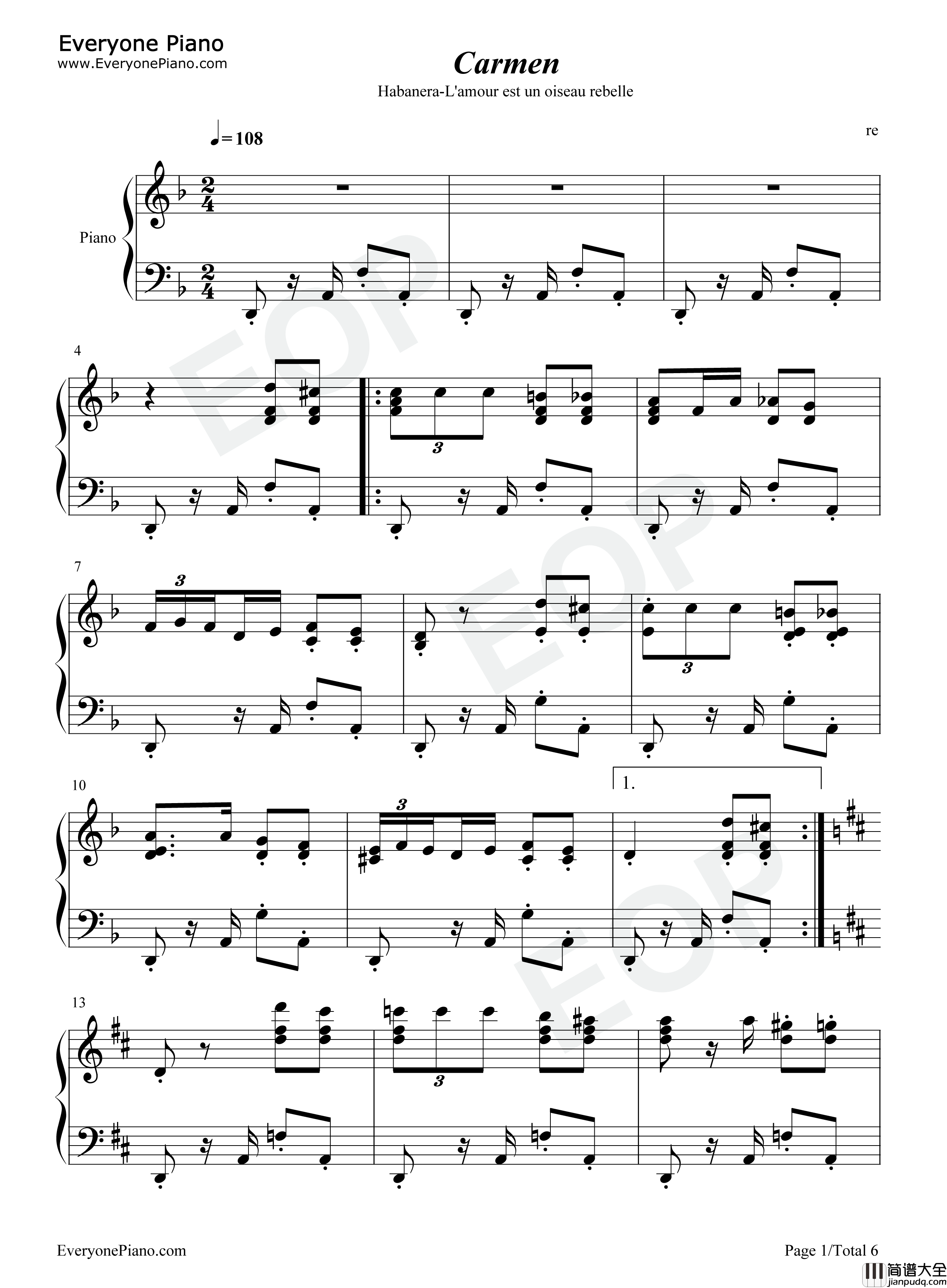 卡门钢琴谱_乔治·比才