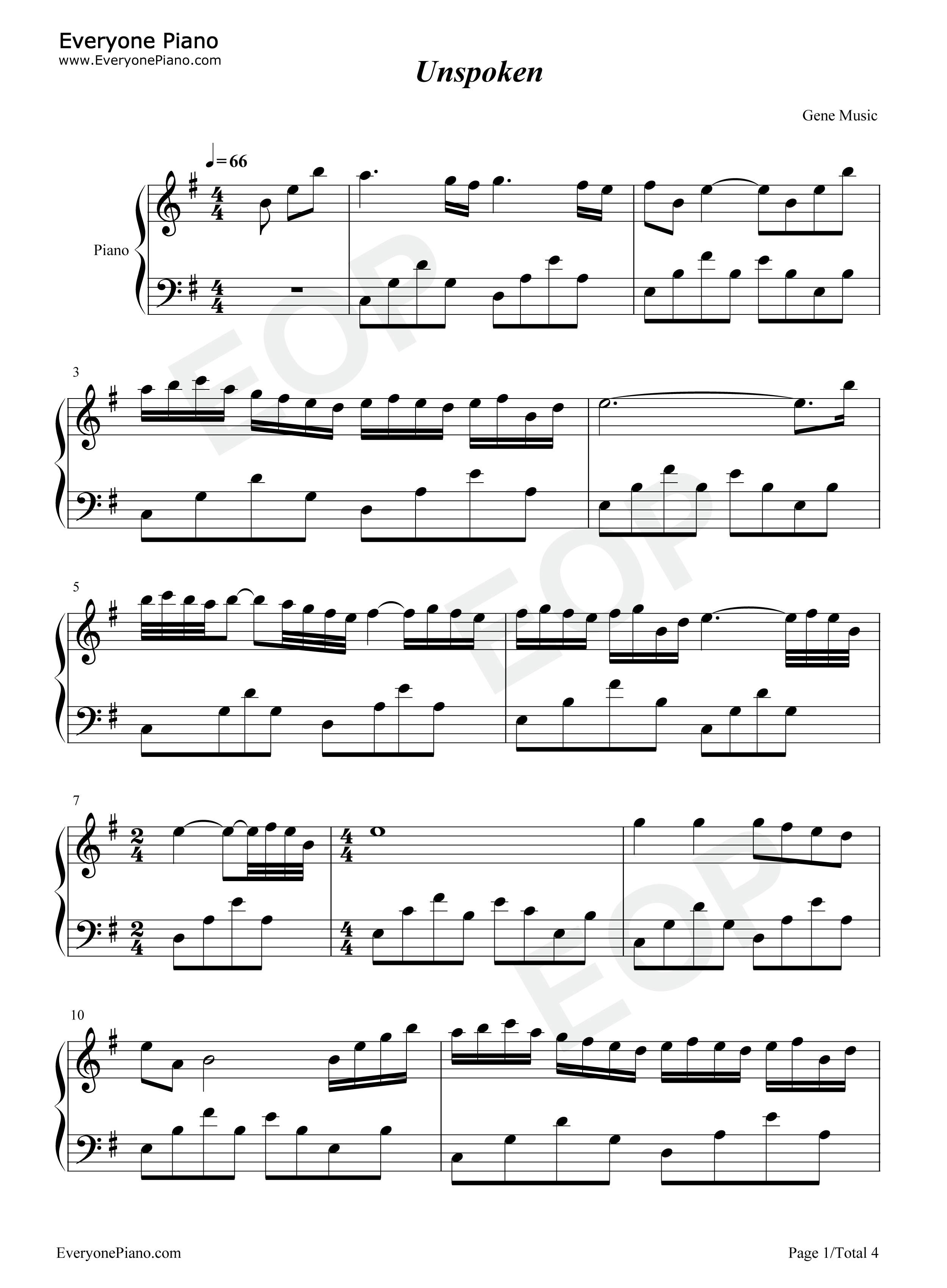 Unspoken钢琴谱_Elizabeth_Naccarato