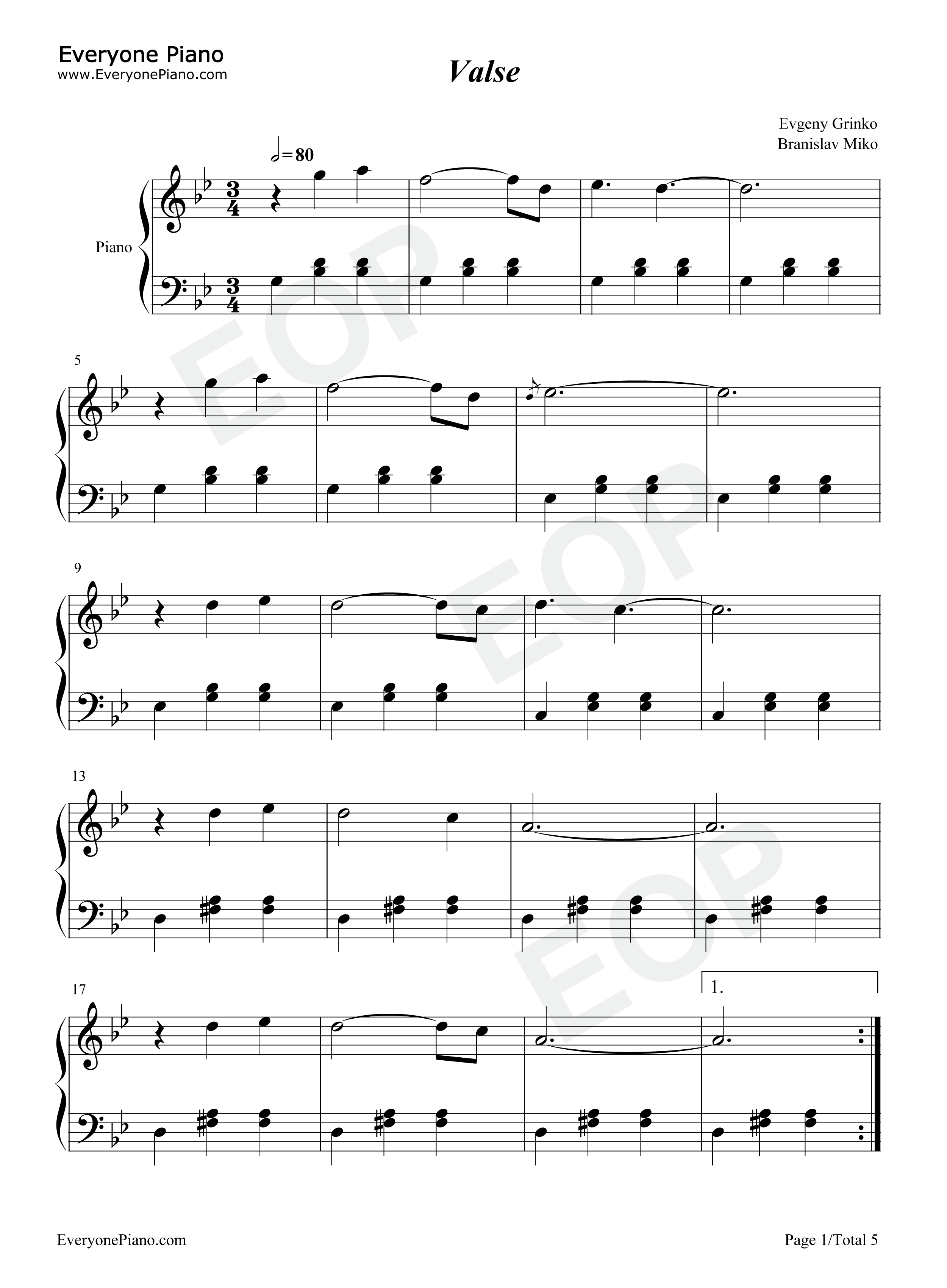 Valse钢琴谱_Evgeny_Grinko