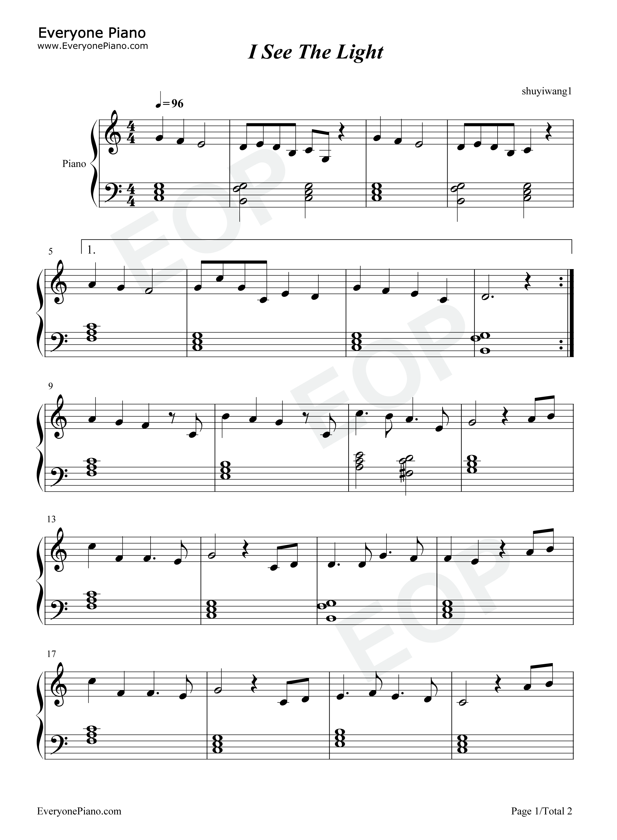 I_See_The_Light钢琴谱_Alan_Menken