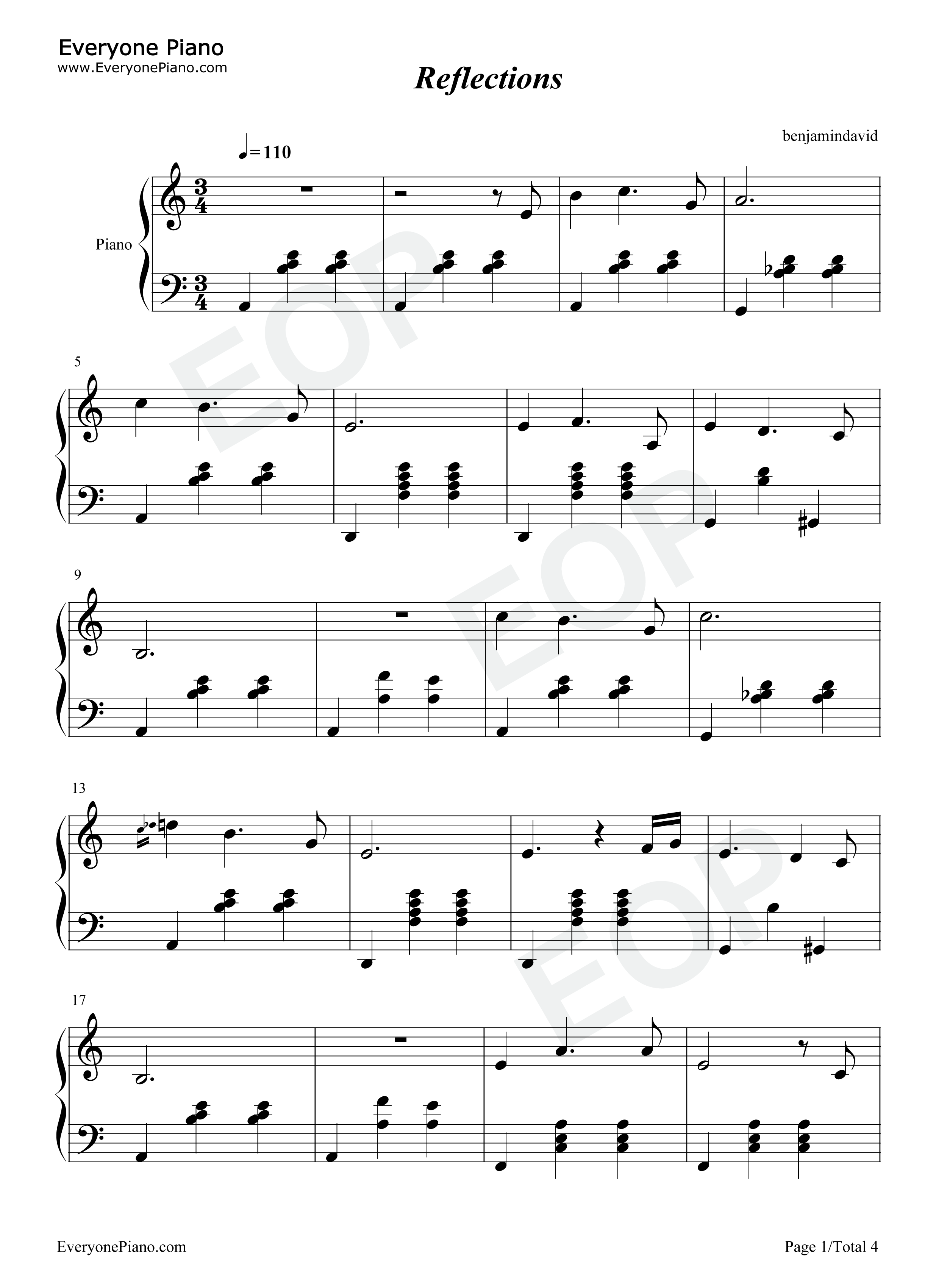 Reflections钢琴谱_日向敏文