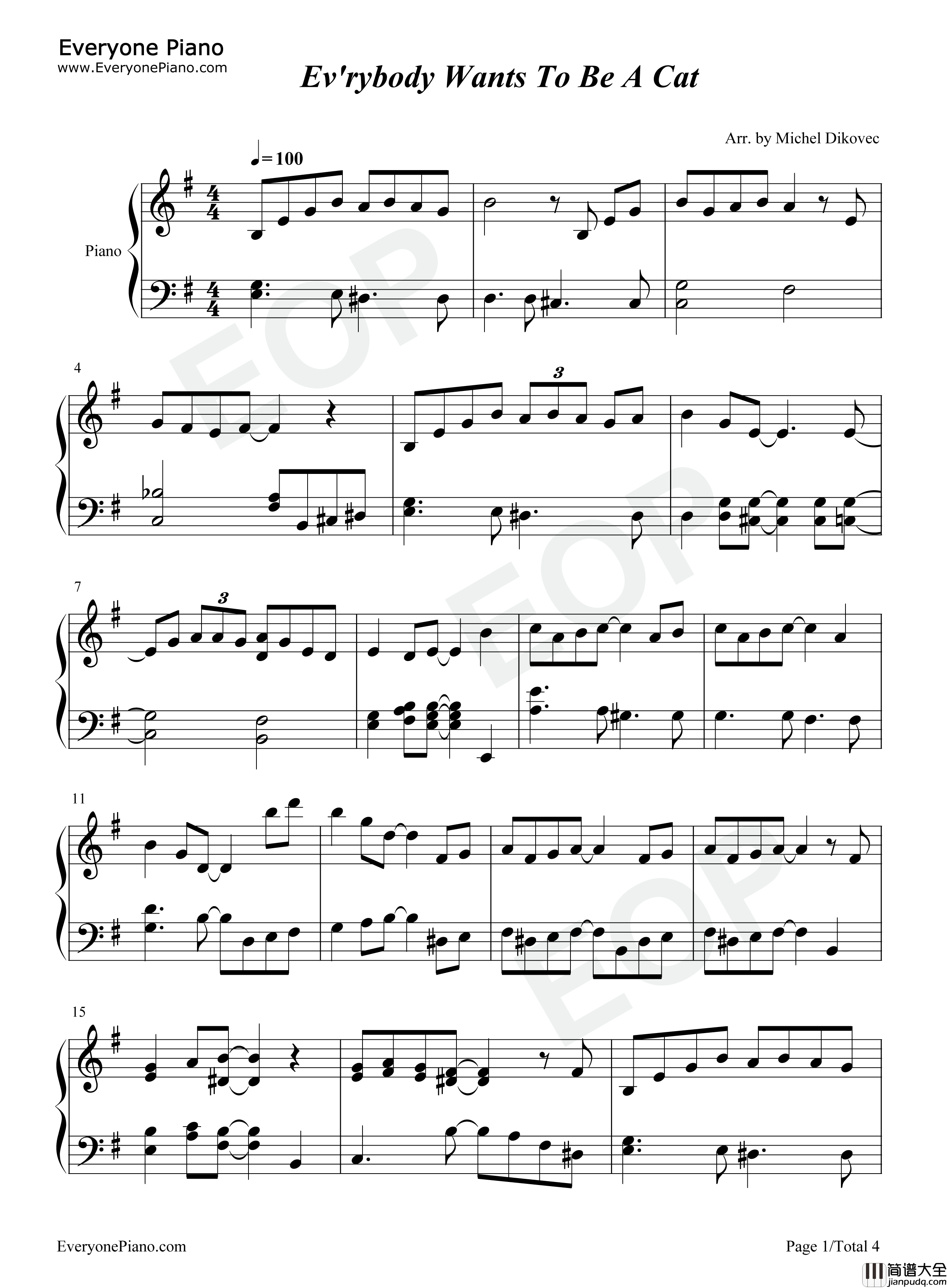 Everybody_Wants_to_Be_a_Cat钢琴谱_Floyd_Huddleston_Al_Rinker