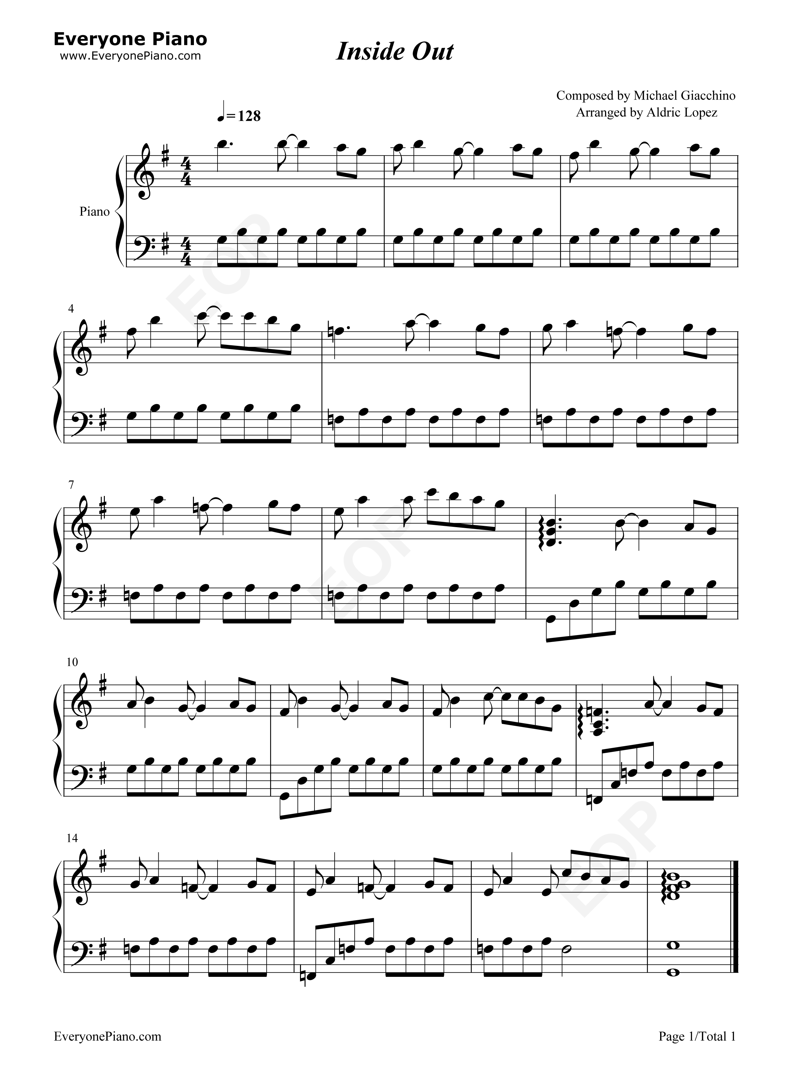 头脑特工队主题曲钢琴谱_Michael_Giacchino