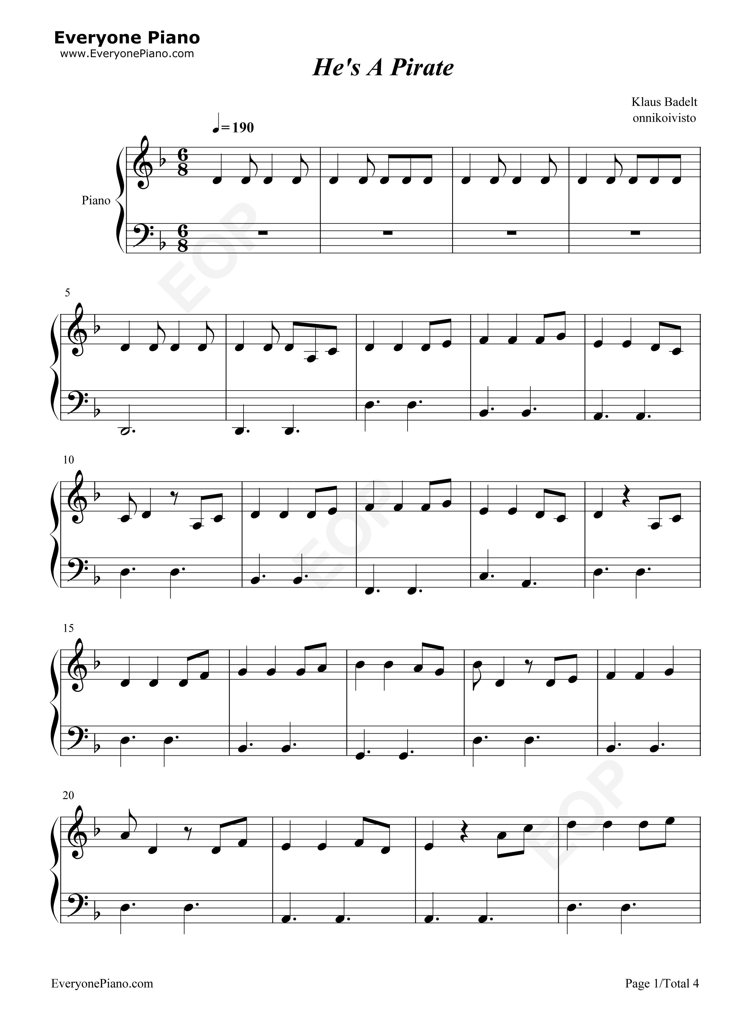 Hes_A_Pirate钢琴谱_Klaus_Badelt