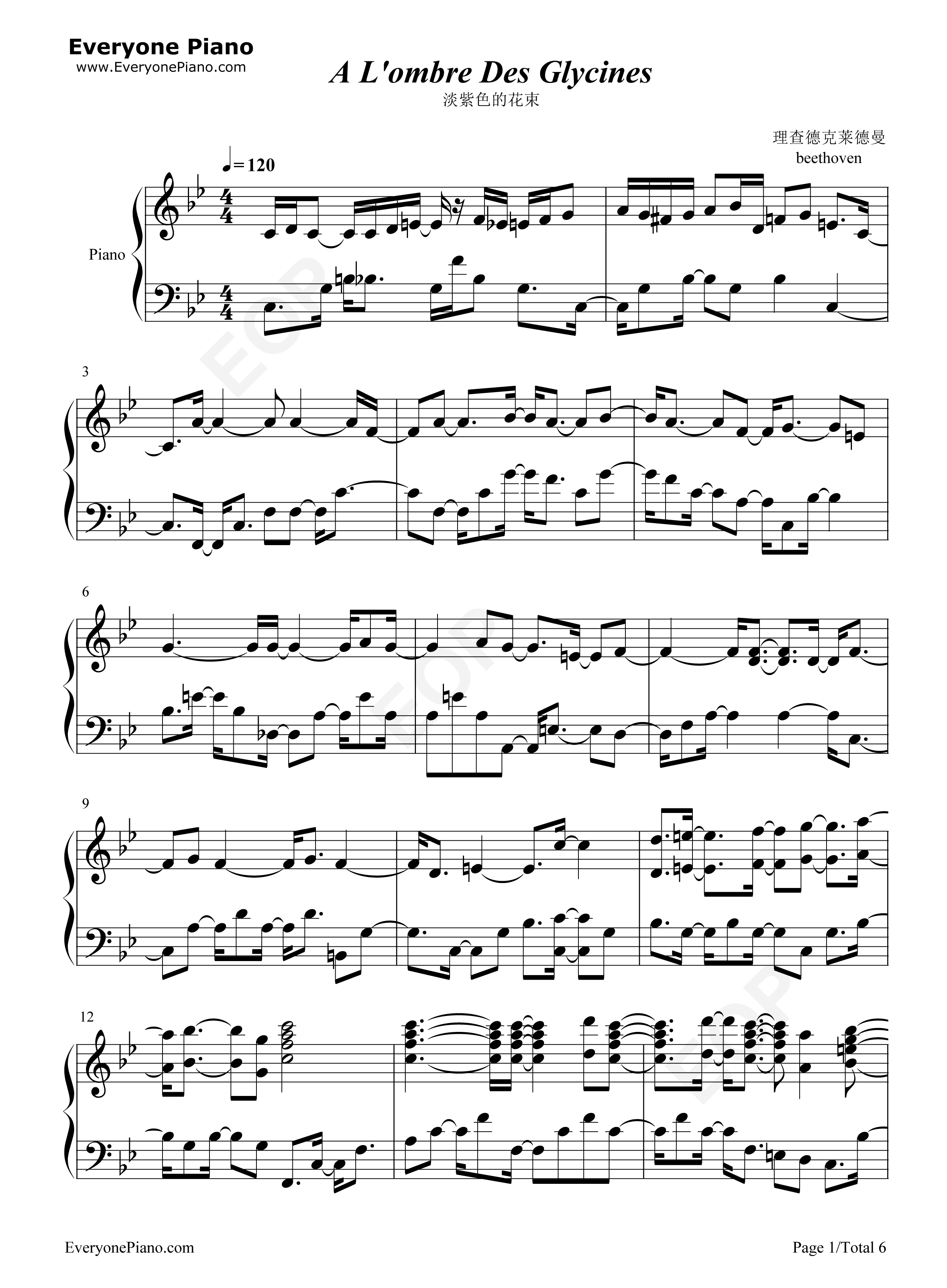 淡紫色的花束钢琴谱_理查德·克莱德曼