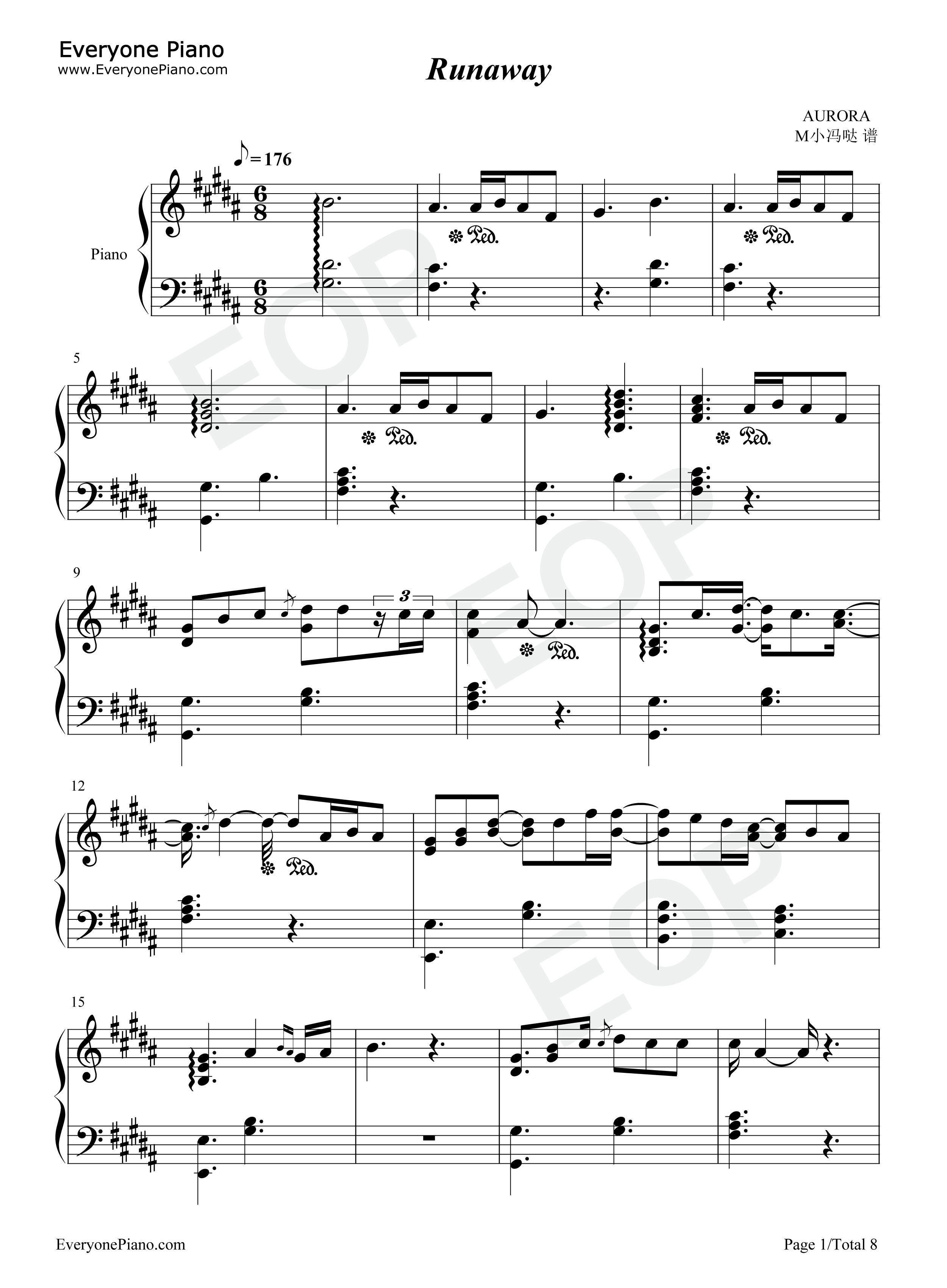 Runaway钢琴谱_Aurora