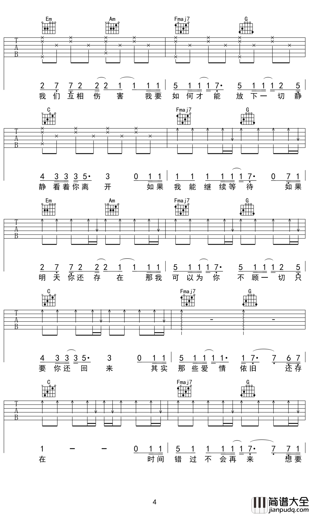 即兴吉他谱_小咪_你现在还好吗