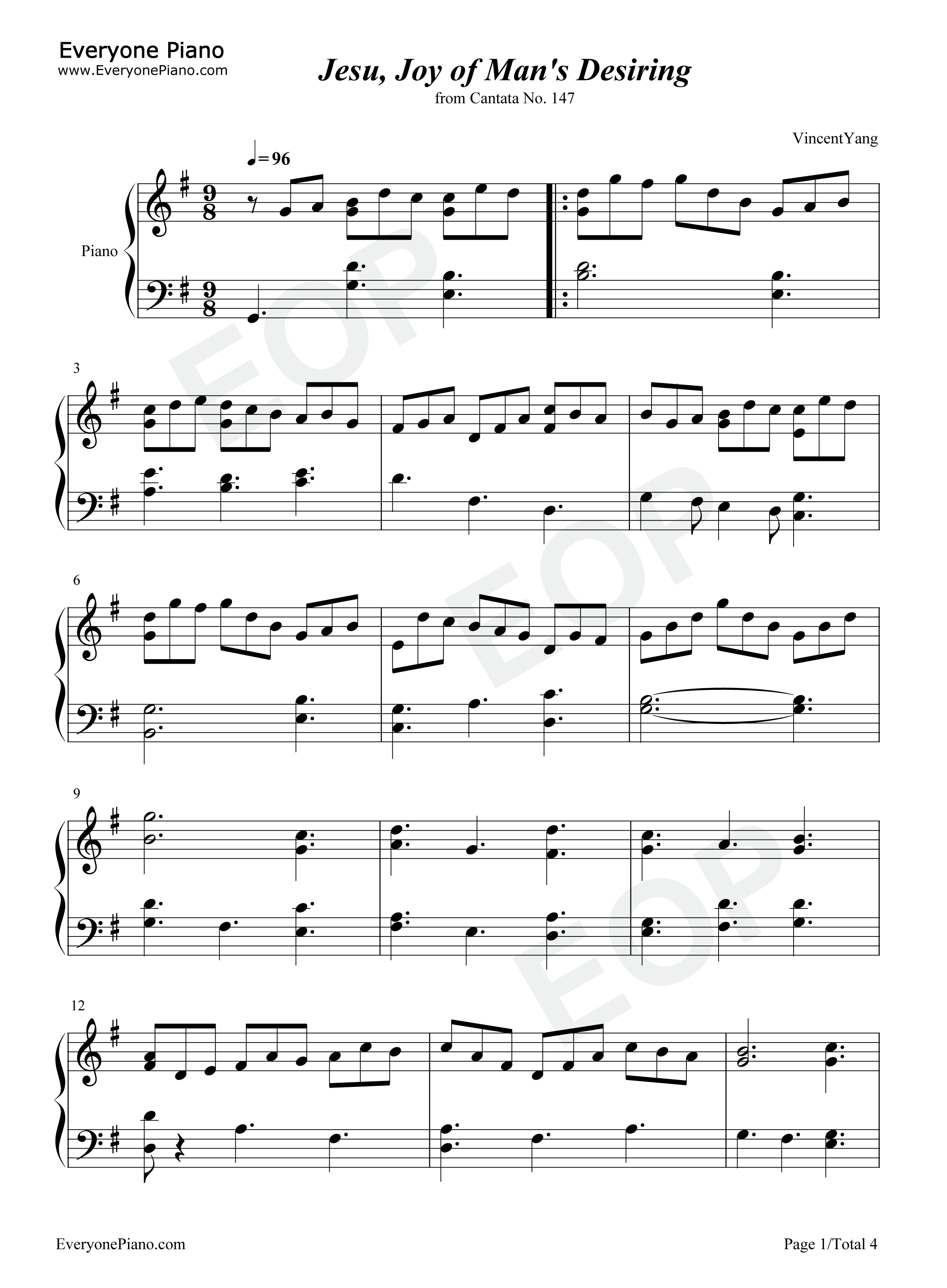 耶稣世人仰望的喜悦钢琴谱_巴赫