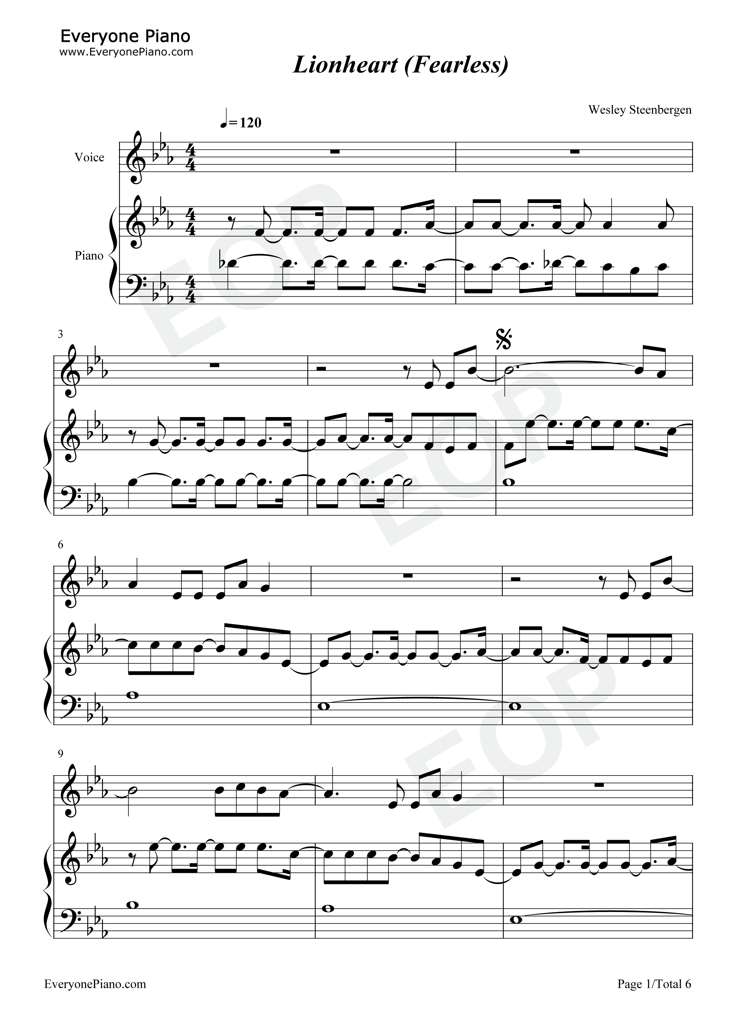 Lionheart_Fearless钢琴谱_Joel_Corry_Tom_Grennan