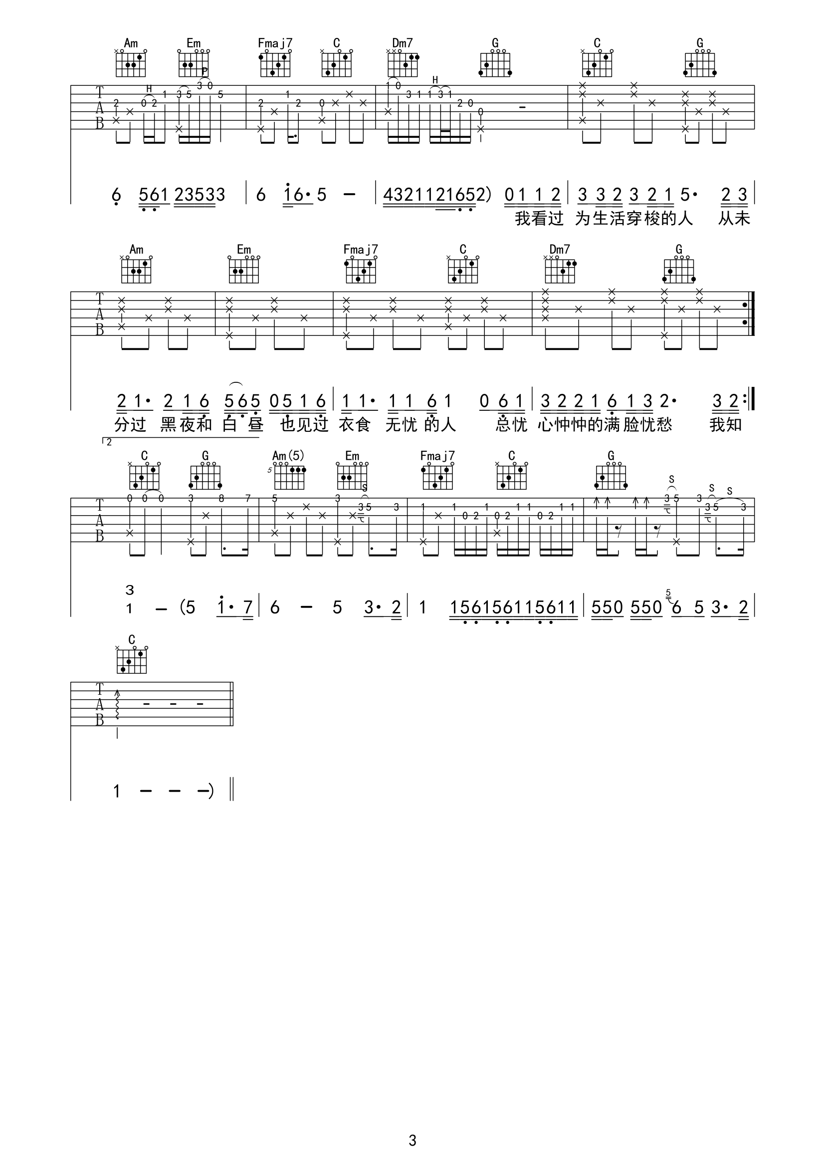 平凡日子里的挣扎吉他谱预览图
