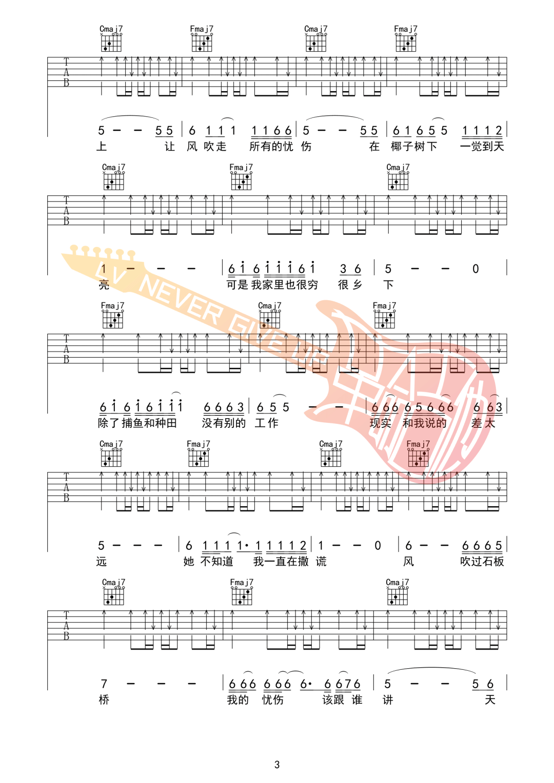 梦幻丽莎发廊吉他谱3-五条人